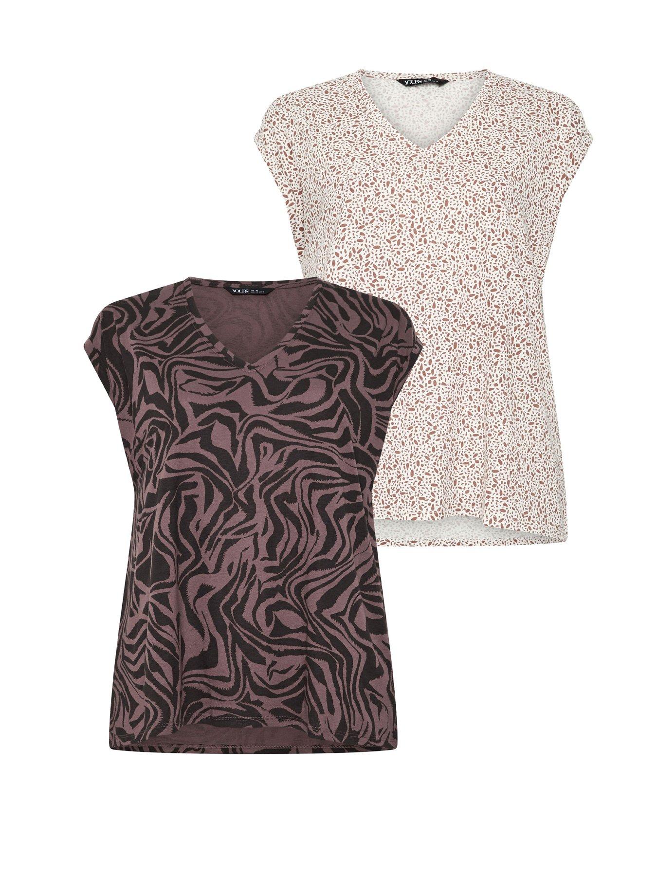 Yours Curve 2 Pack Zebra  &  Pebble Print T-Shirts - Multi