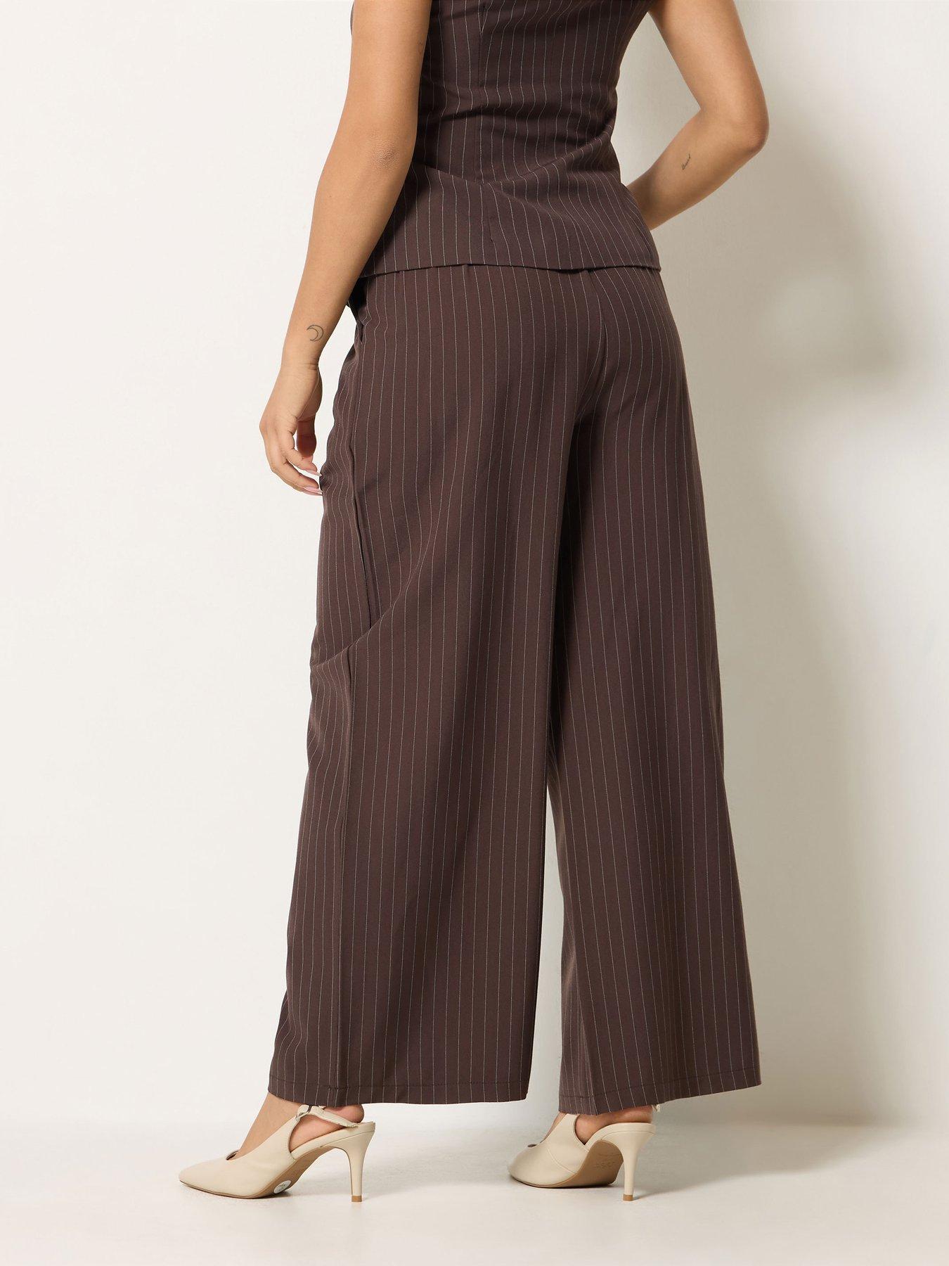 Image 2 of 4 of PixieGirl Petite Pinstripe Button Waistcoat - Brown