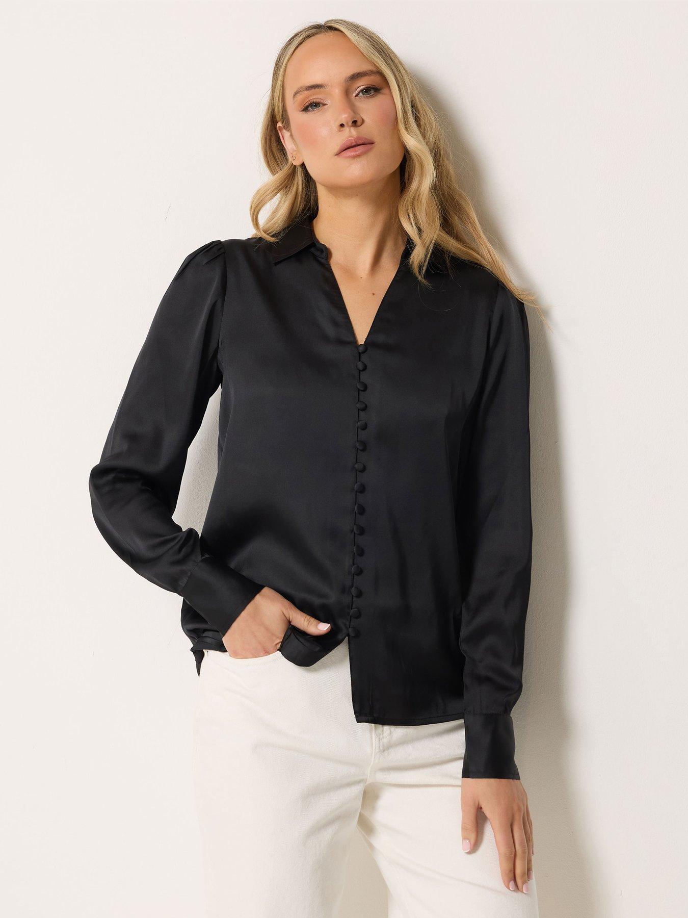 Long Tall Sally Satin Button Through Blouse - Black