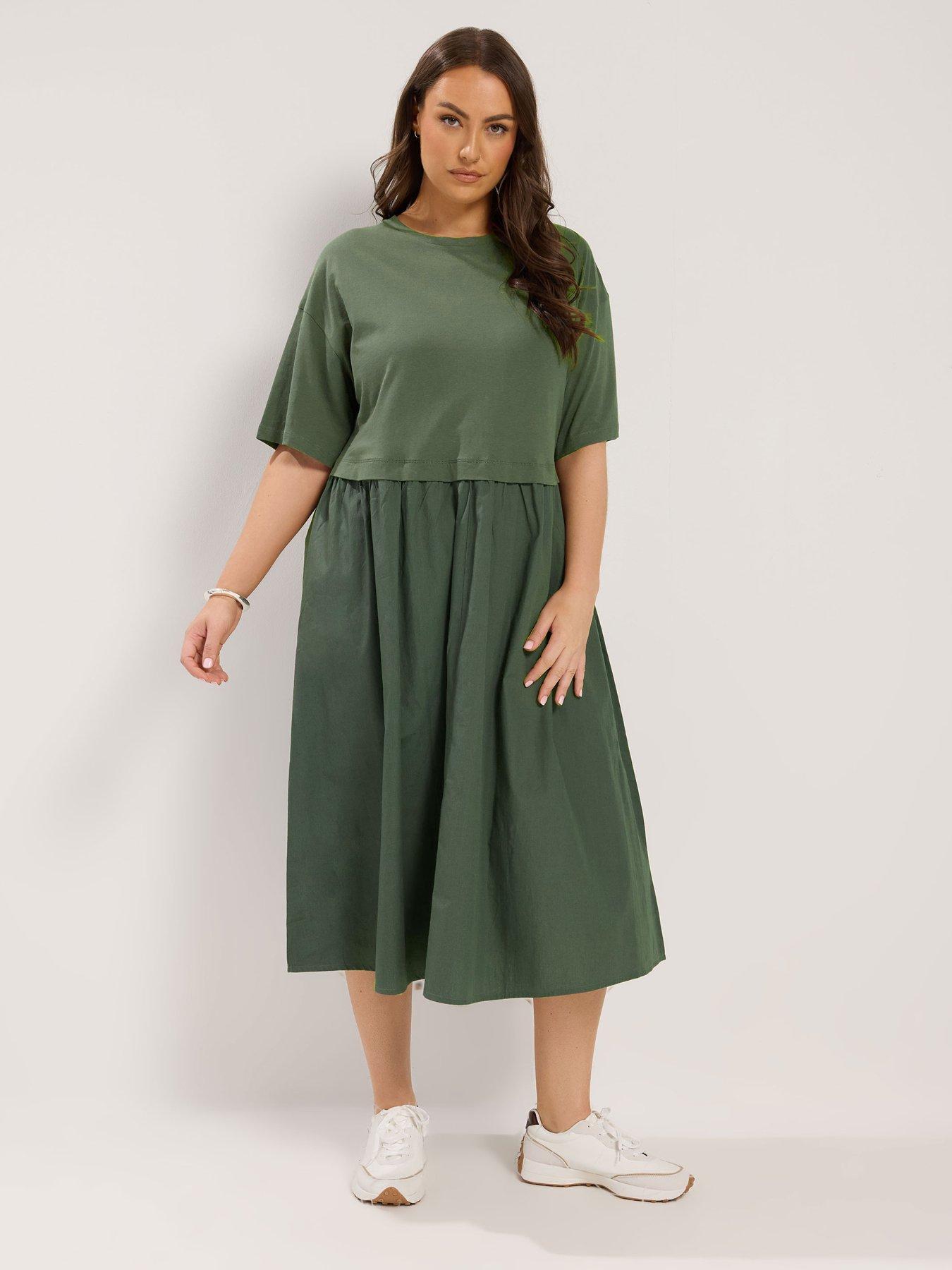 Yours Curve Poplin Midi Dress - Green
