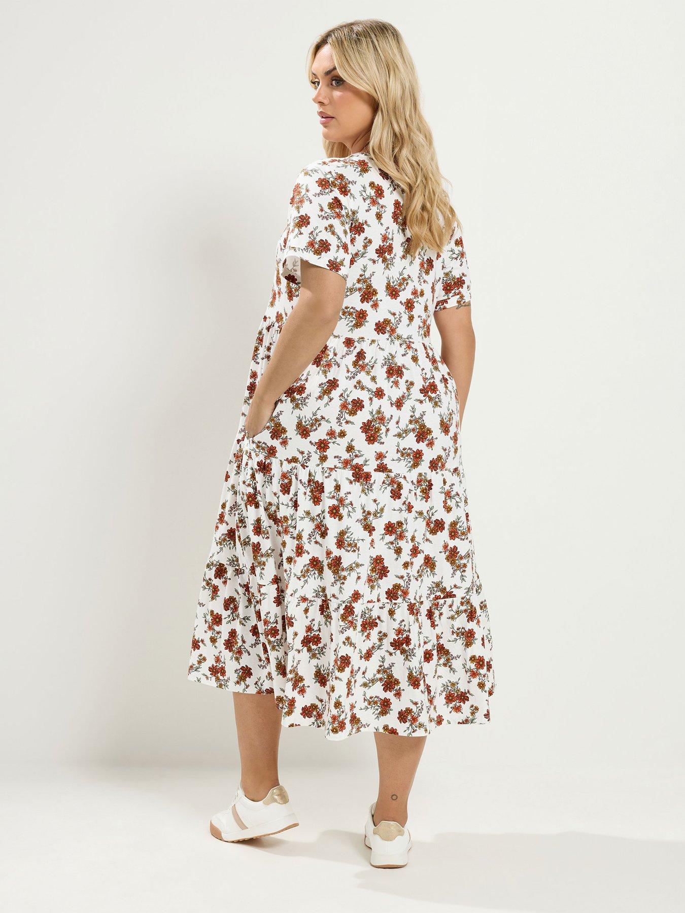 Image 2 of 4 of Yours Curve Cotton Tierred Dress - White