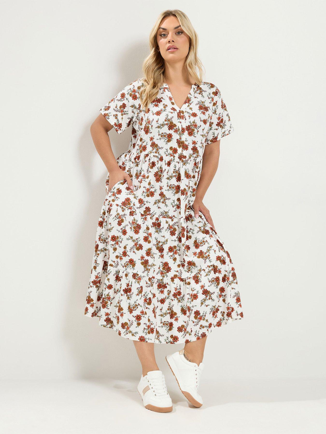 Image 3 of 4 of Yours Curve Cotton Tierred Dress - White