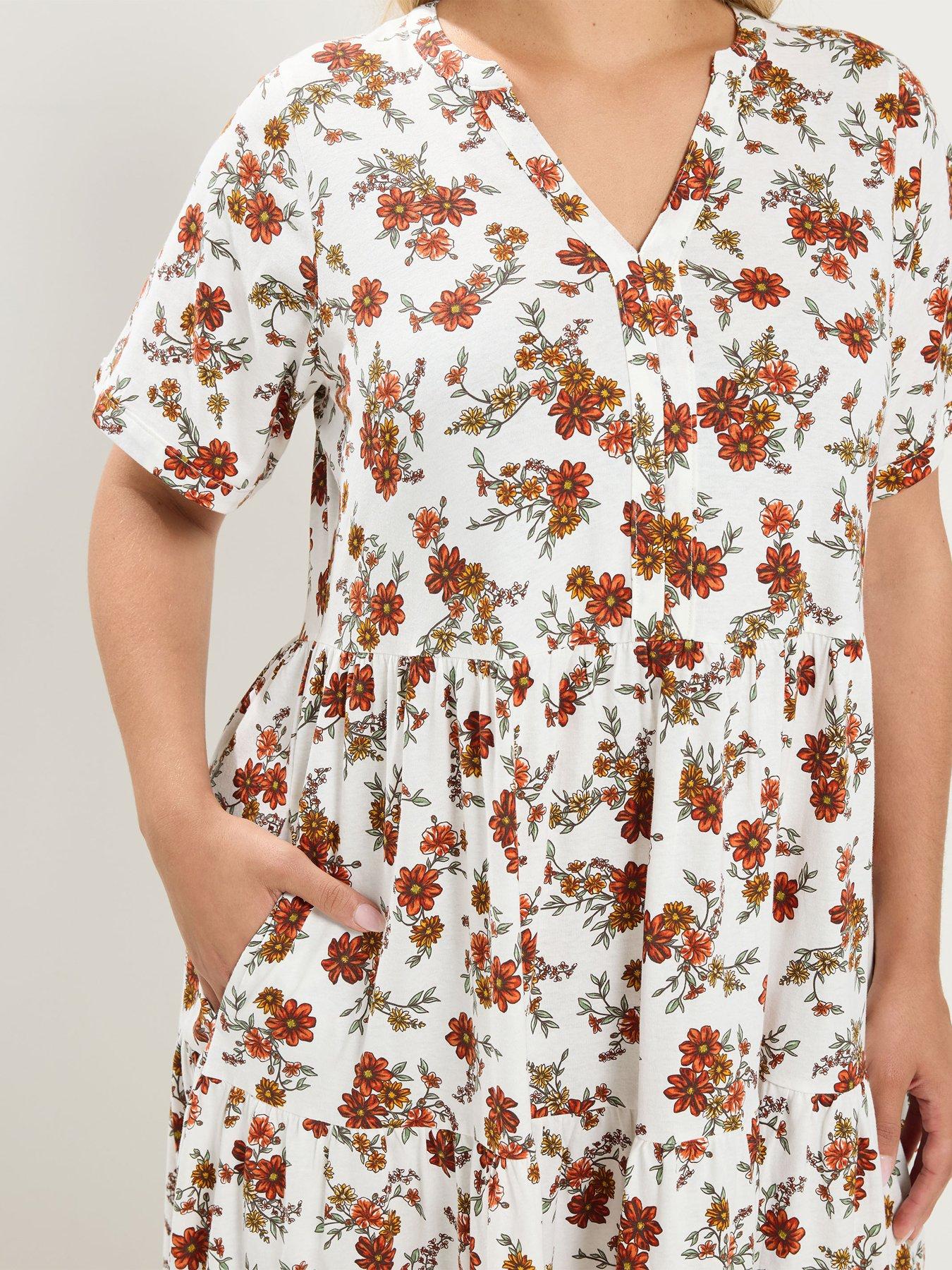 Image 4 of 4 of Yours Curve Cotton Tierred Dress - White