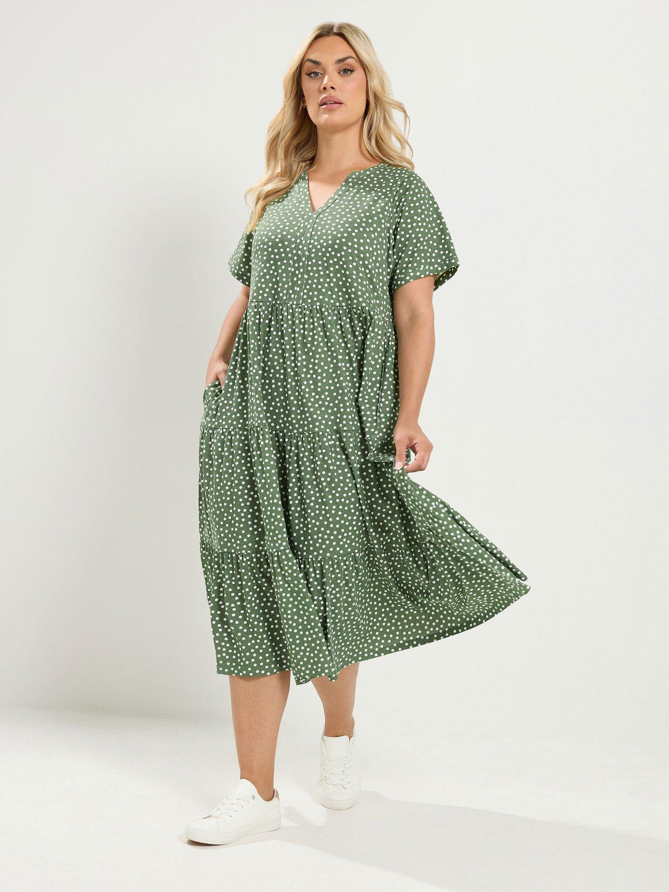 Yours Curve Cotton Tierred Dress - Green