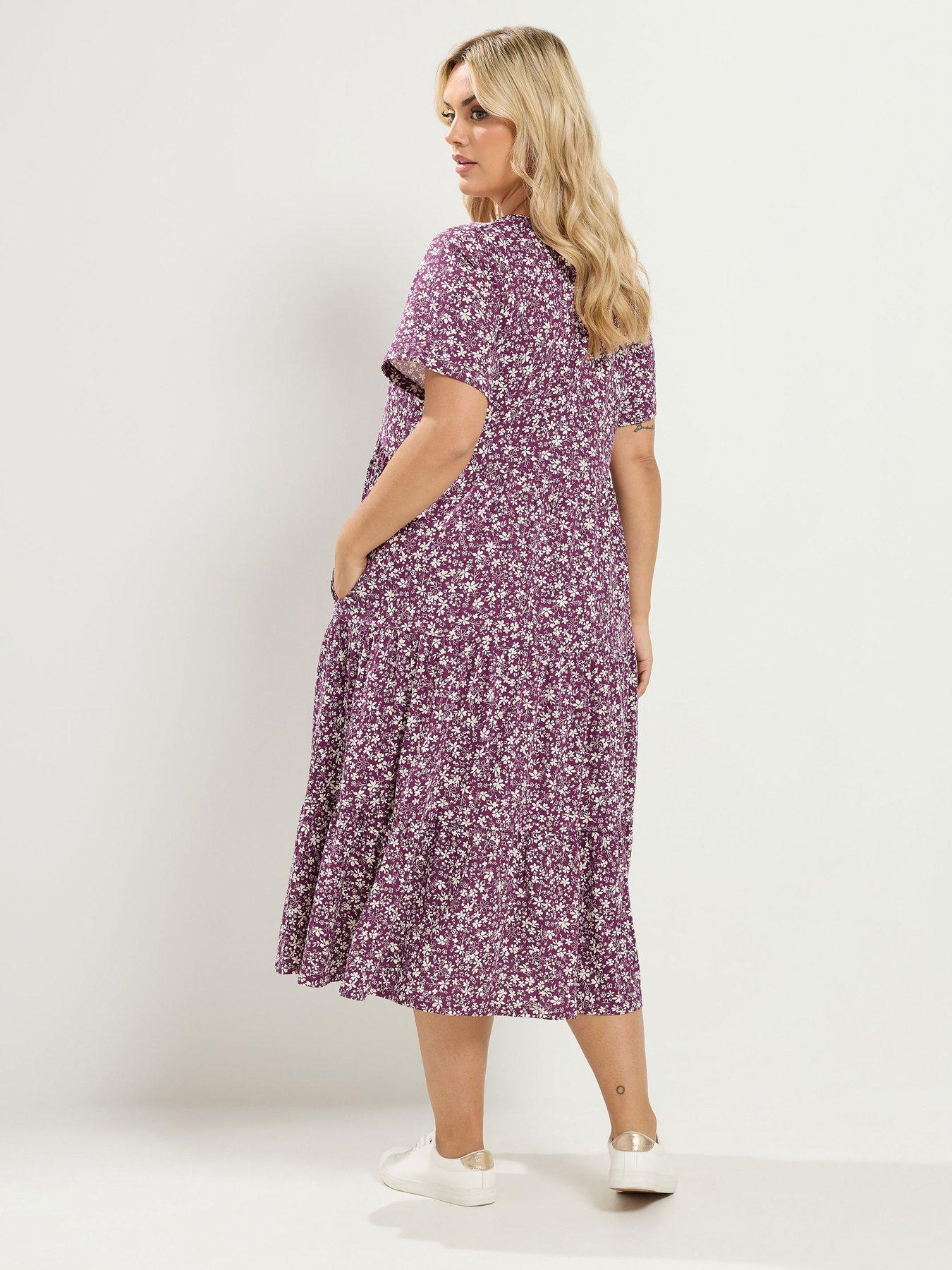 Image 2 of 4 of Yours Curve Cotton Tierred Dress - Purple
