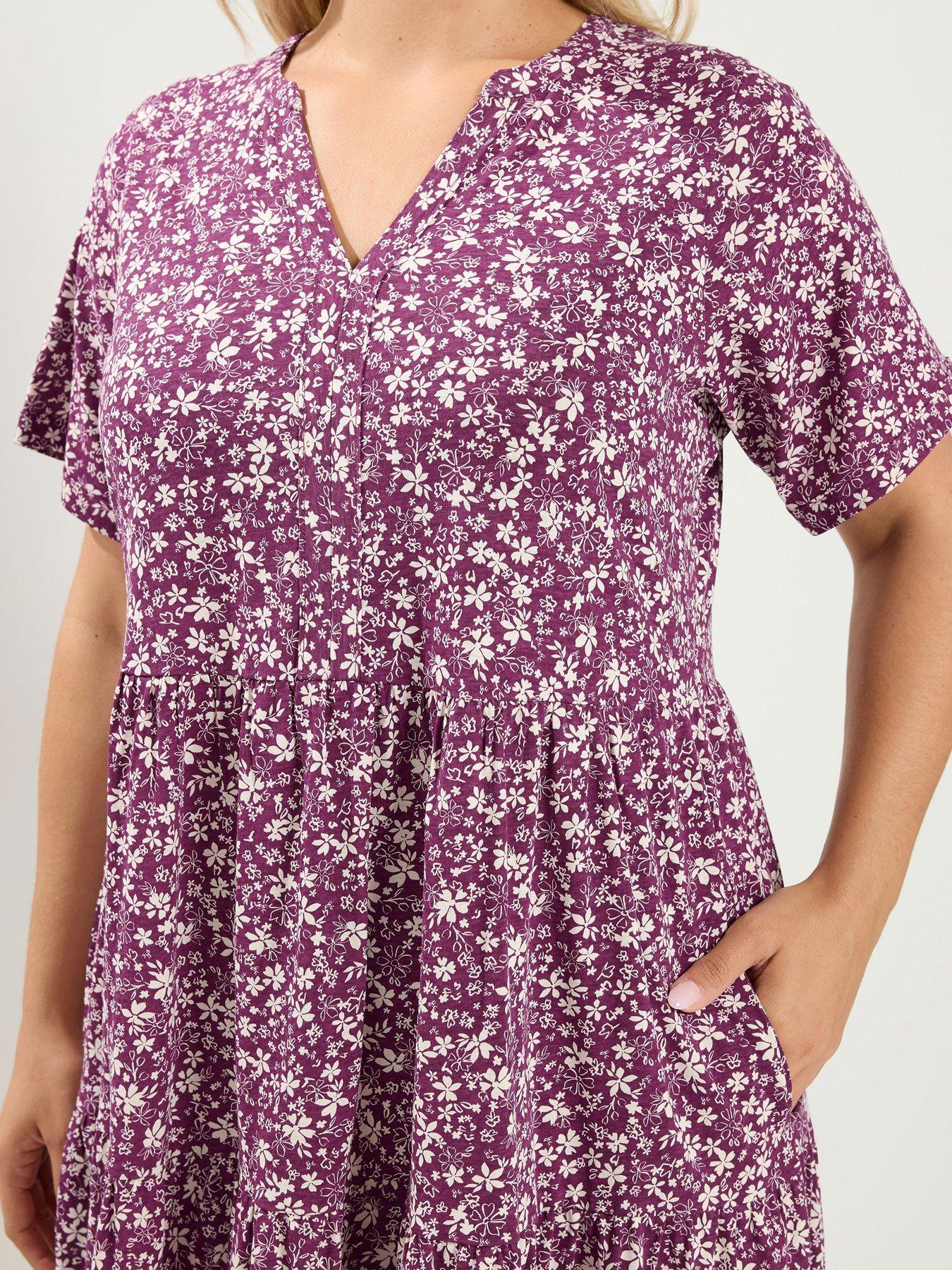 Image 4 of 4 of Yours Curve Cotton Tierred Dress - Purple