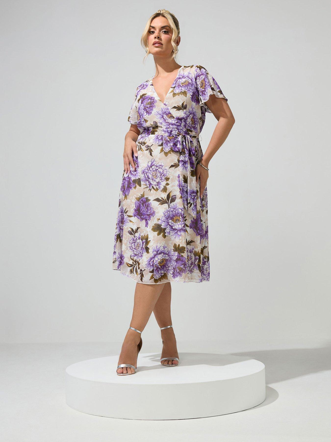 Yours Curve Floral Wrap Dress - Cream