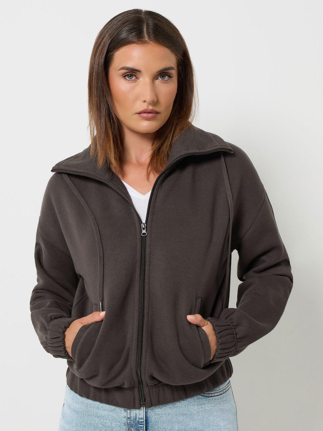 Image 1 of 4 of Long Tall Sally Funnel Neck Zip Through Sweatshirt - Brown
