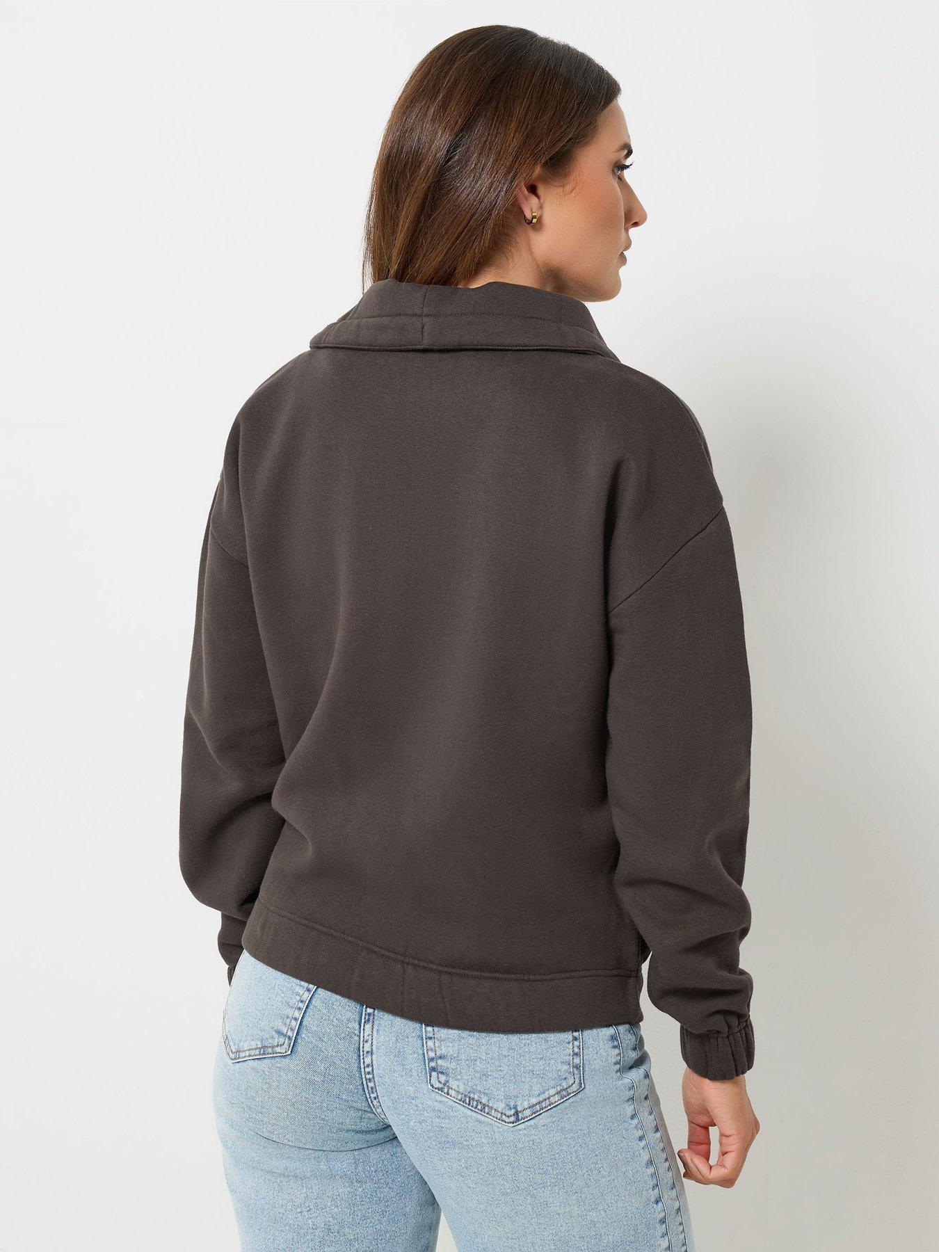 Image 2 of 4 of Long Tall Sally Funnel Neck Zip Through Sweatshirt - Brown