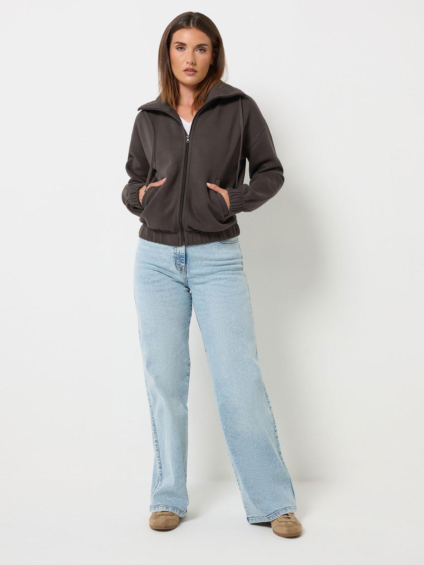 Image 3 of 4 of Long Tall Sally Funnel Neck Zip Through Sweatshirt - Brown