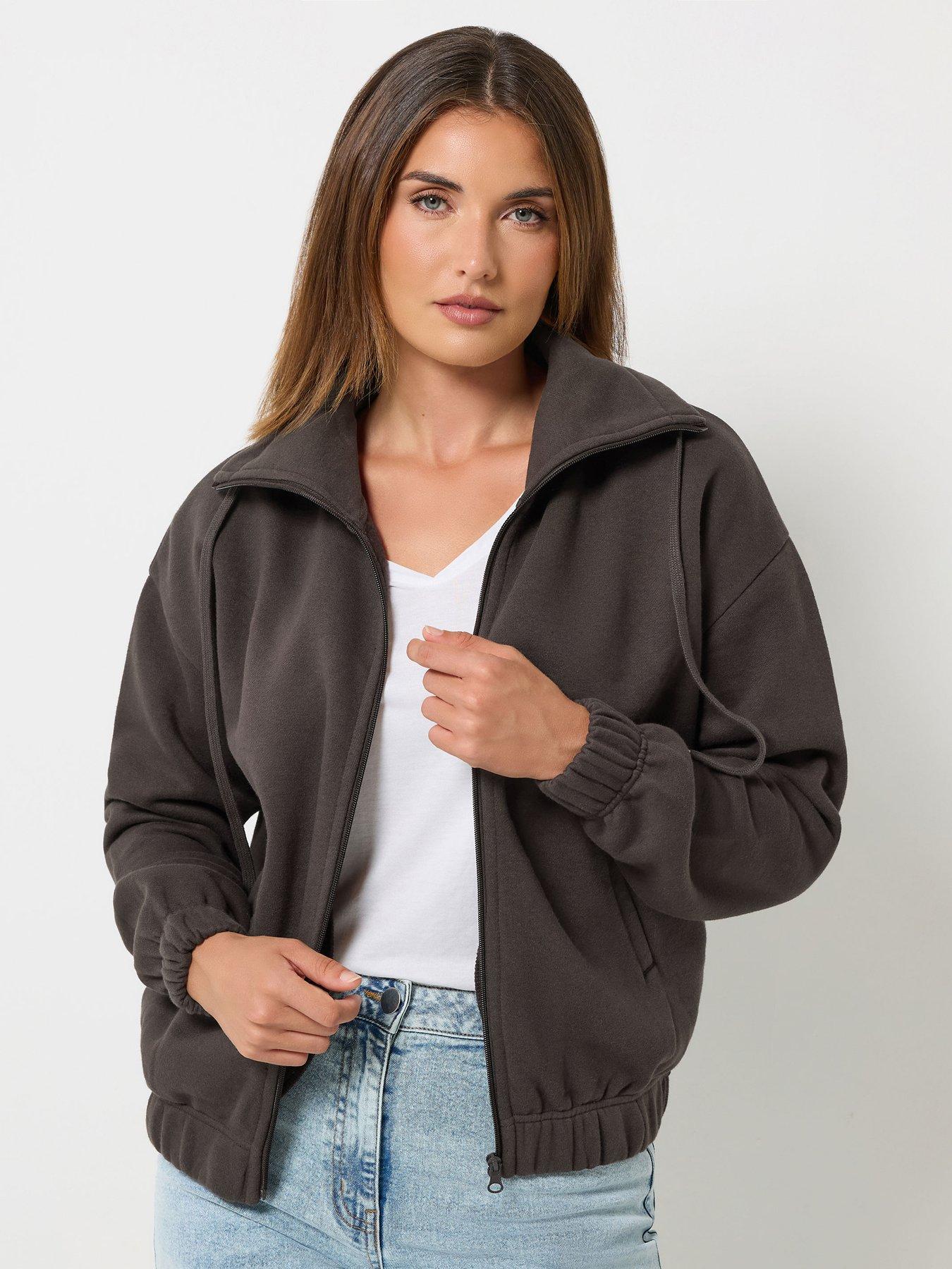 Image 4 of 4 of Long Tall Sally Funnel Neck Zip Through Sweatshirt - Brown