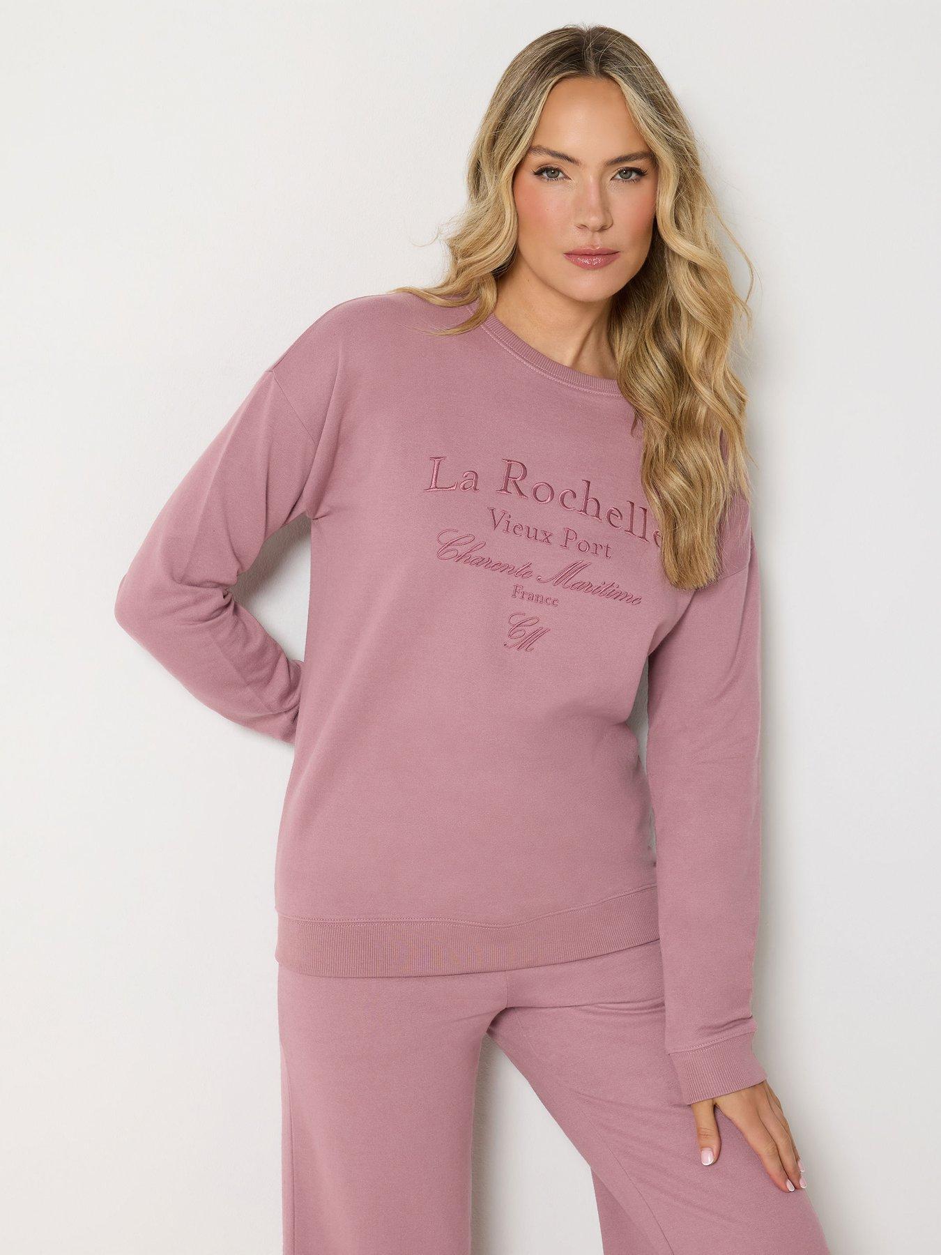 Long Tall Sally Crew Neck Embroidered Sweatshirt - Pink