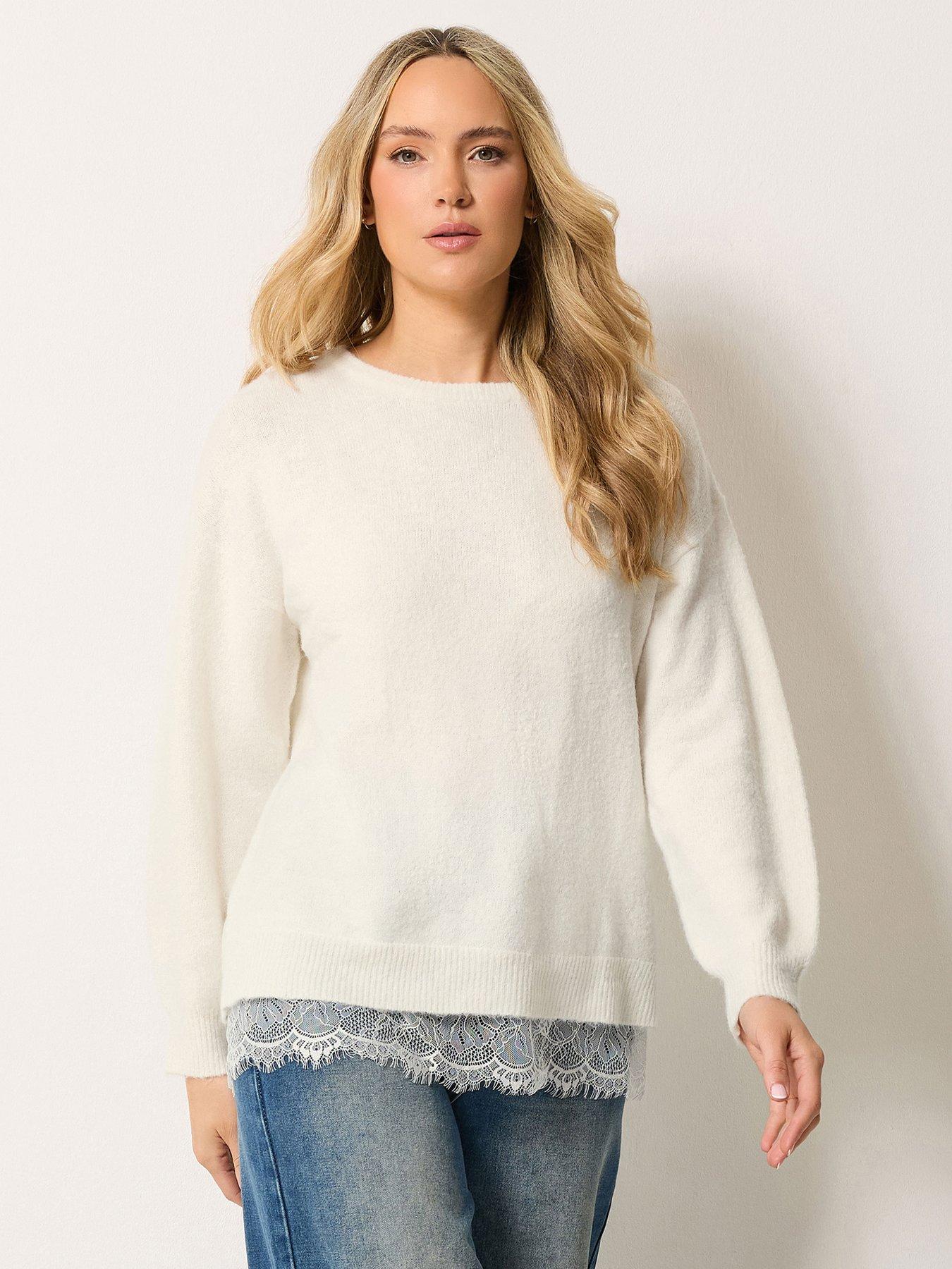 Long Tall Sally Lace Hem Crew Neck Jumper - White