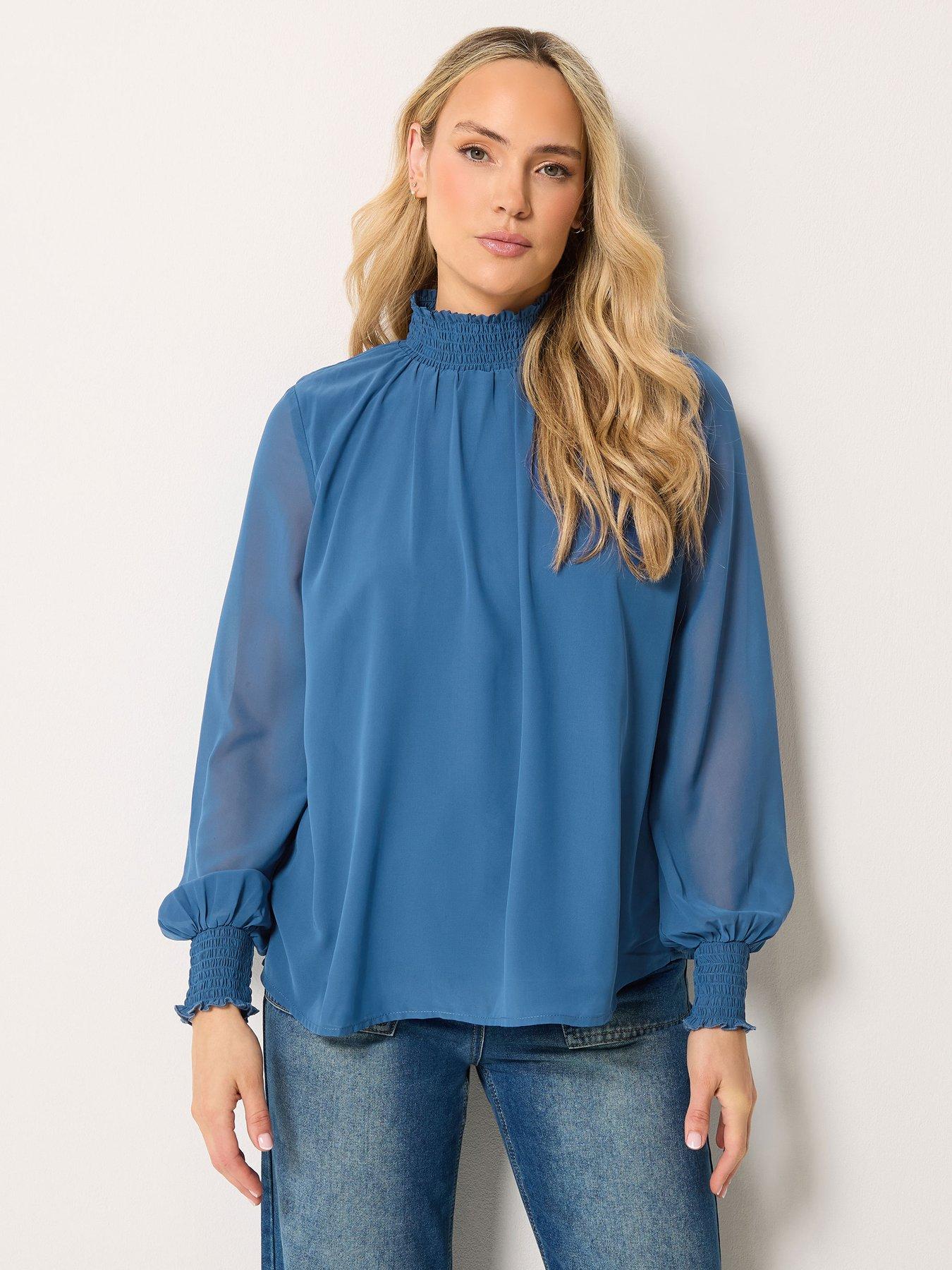 Long Tall Sally High Neck Georgette Top - Blue