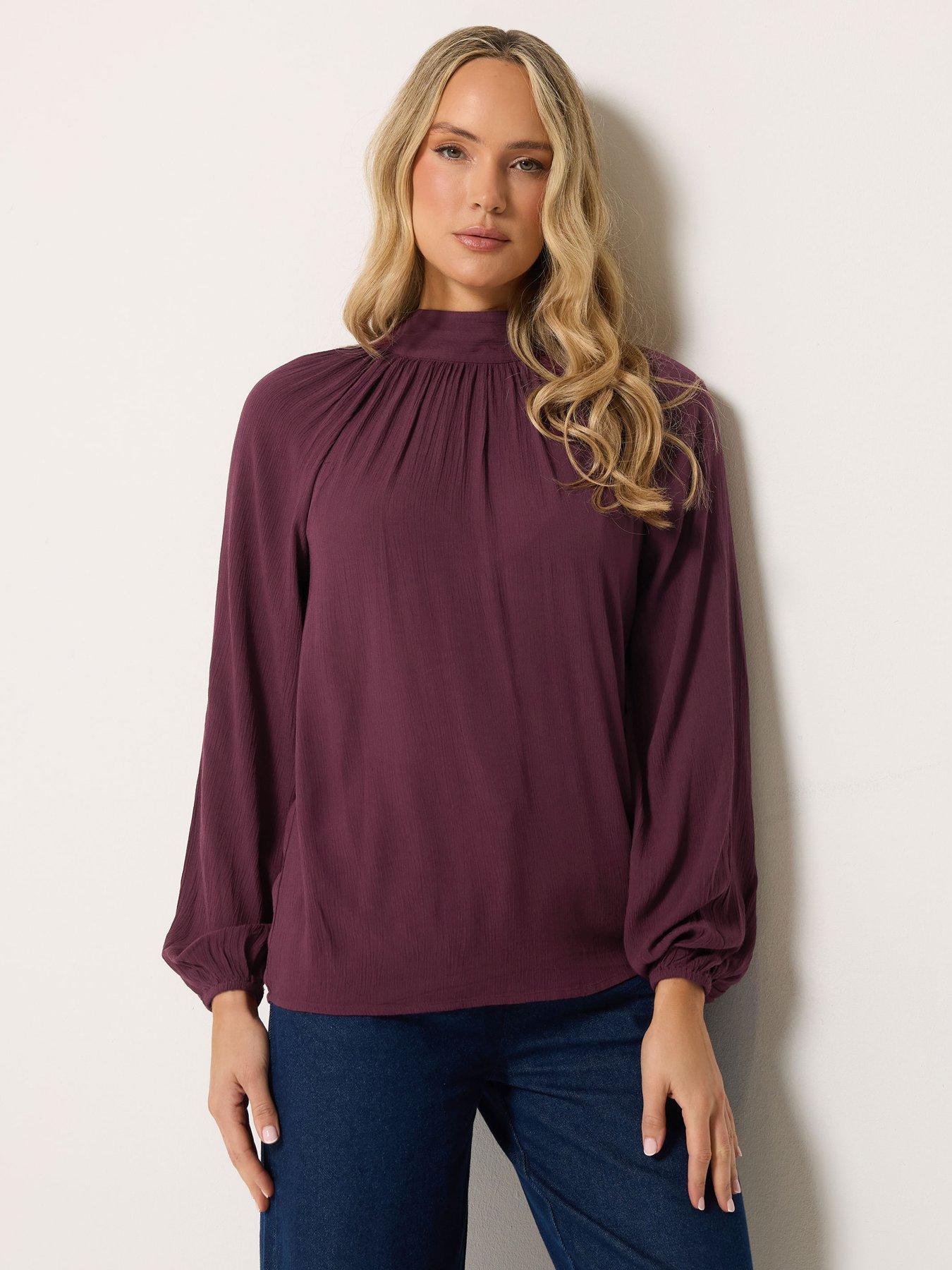 Long Tall Sally Tie Neck Crinkle Blouse - Red