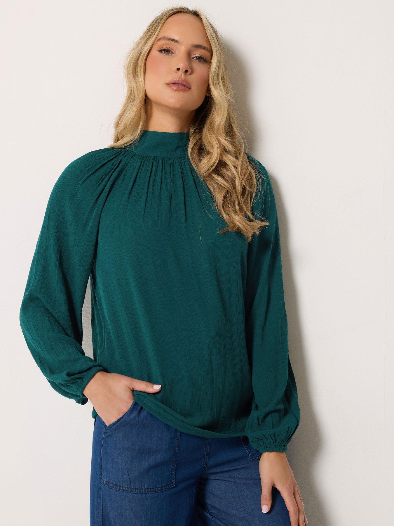 Image 1 of 4 of Long Tall Sally Tie Neck Crinkle Blouse - Green