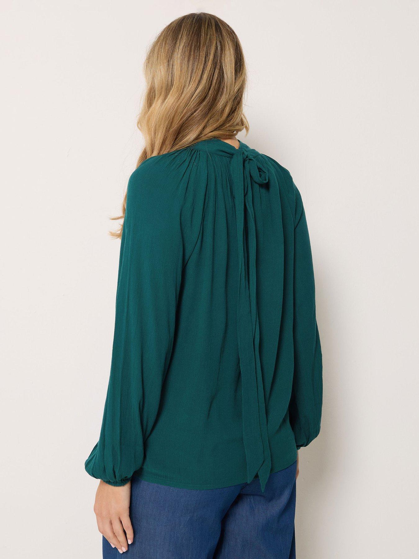 Image 2 of 4 of Long Tall Sally Tie Neck Crinkle Blouse - Green