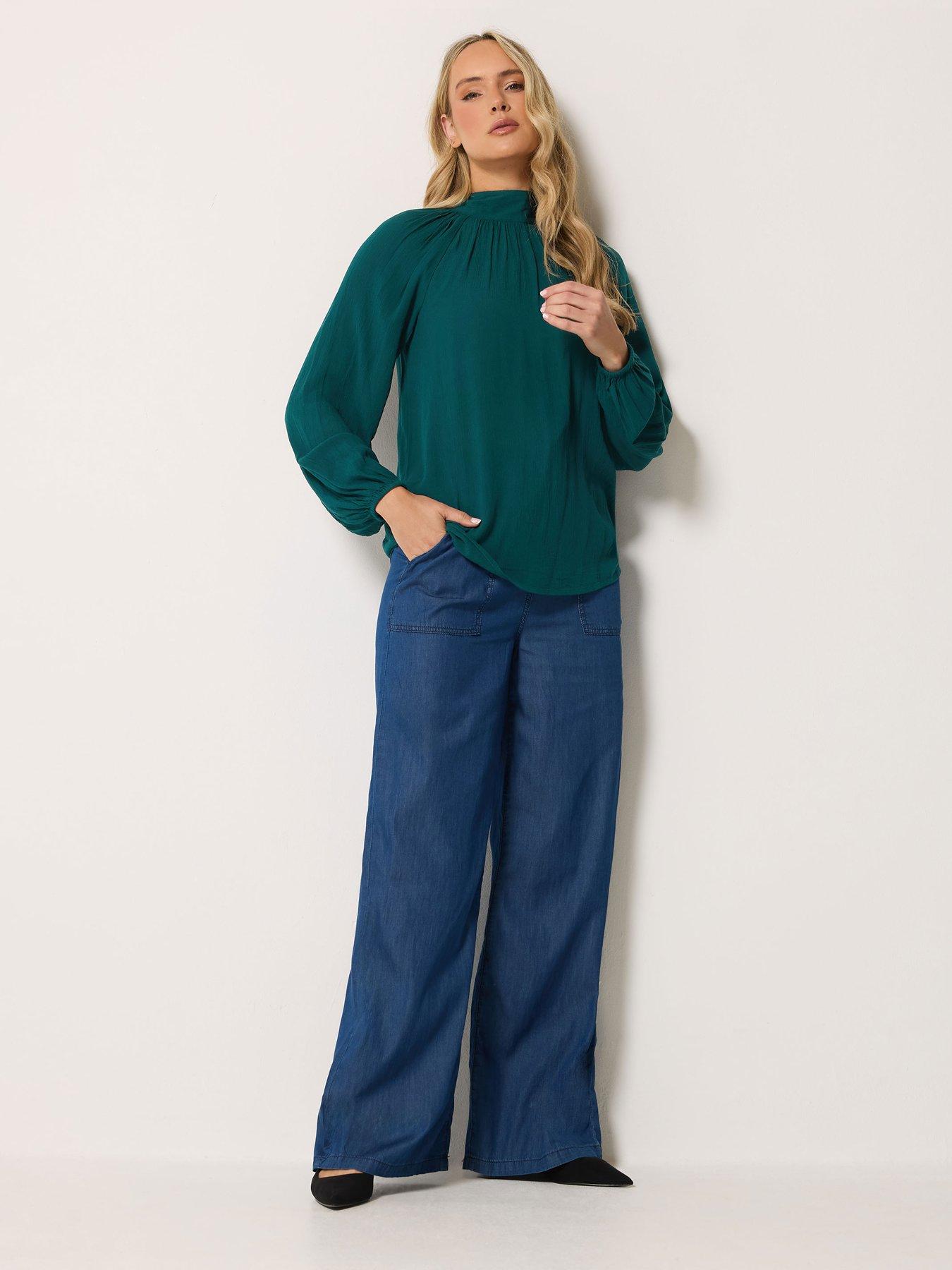 Image 3 of 4 of Long Tall Sally Tie Neck Crinkle Blouse - Green