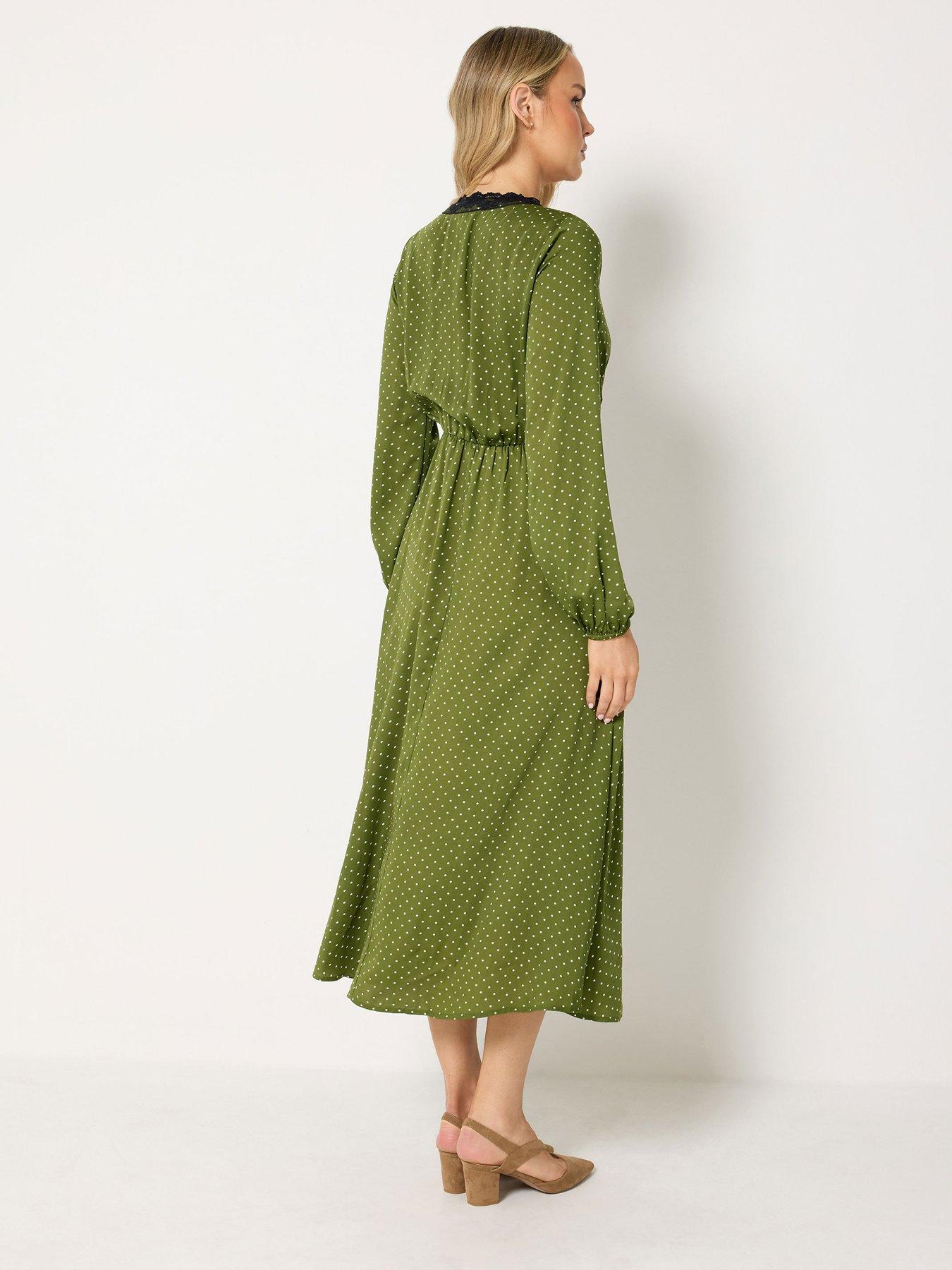 Image 2 of 4 of Long Tall Sally Womens Tall Polka Dot Lace Midi Dress - Green