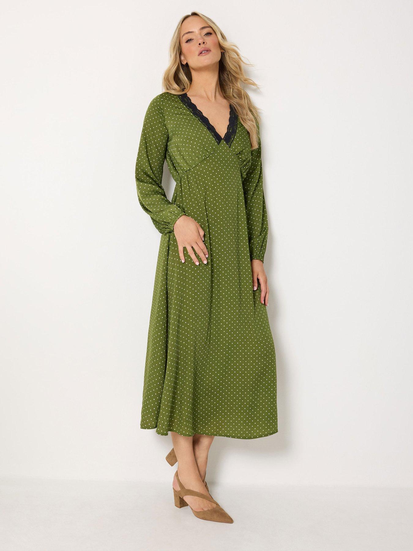 Image 3 of 4 of Long Tall Sally Womens Tall Polka Dot Lace Midi Dress - Green