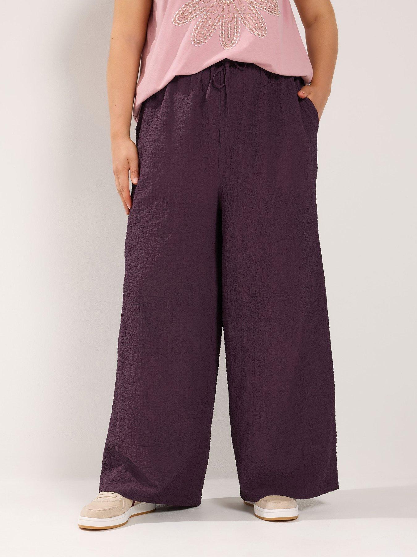 Yours YOURS Curve Texture Wide Leg Trousers - Purple