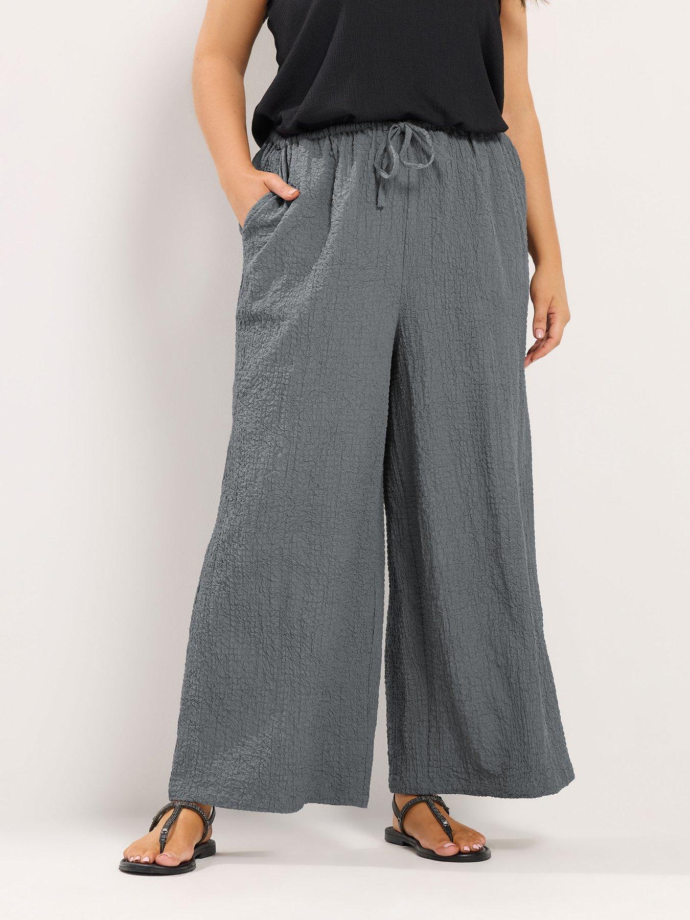 Image 1 of 4 of Yours Curve Wide Leg Textured Trouser 30"