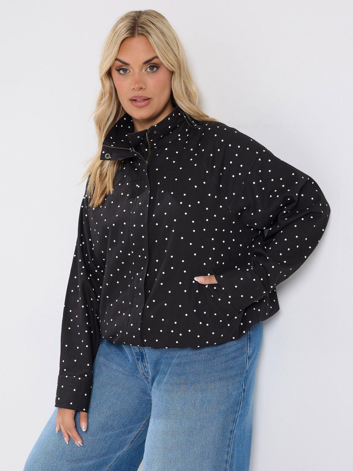 Image 1 of 4 of Yours Women's Spot Print Funnel Neck Twill Bomber Jacket - Black/White