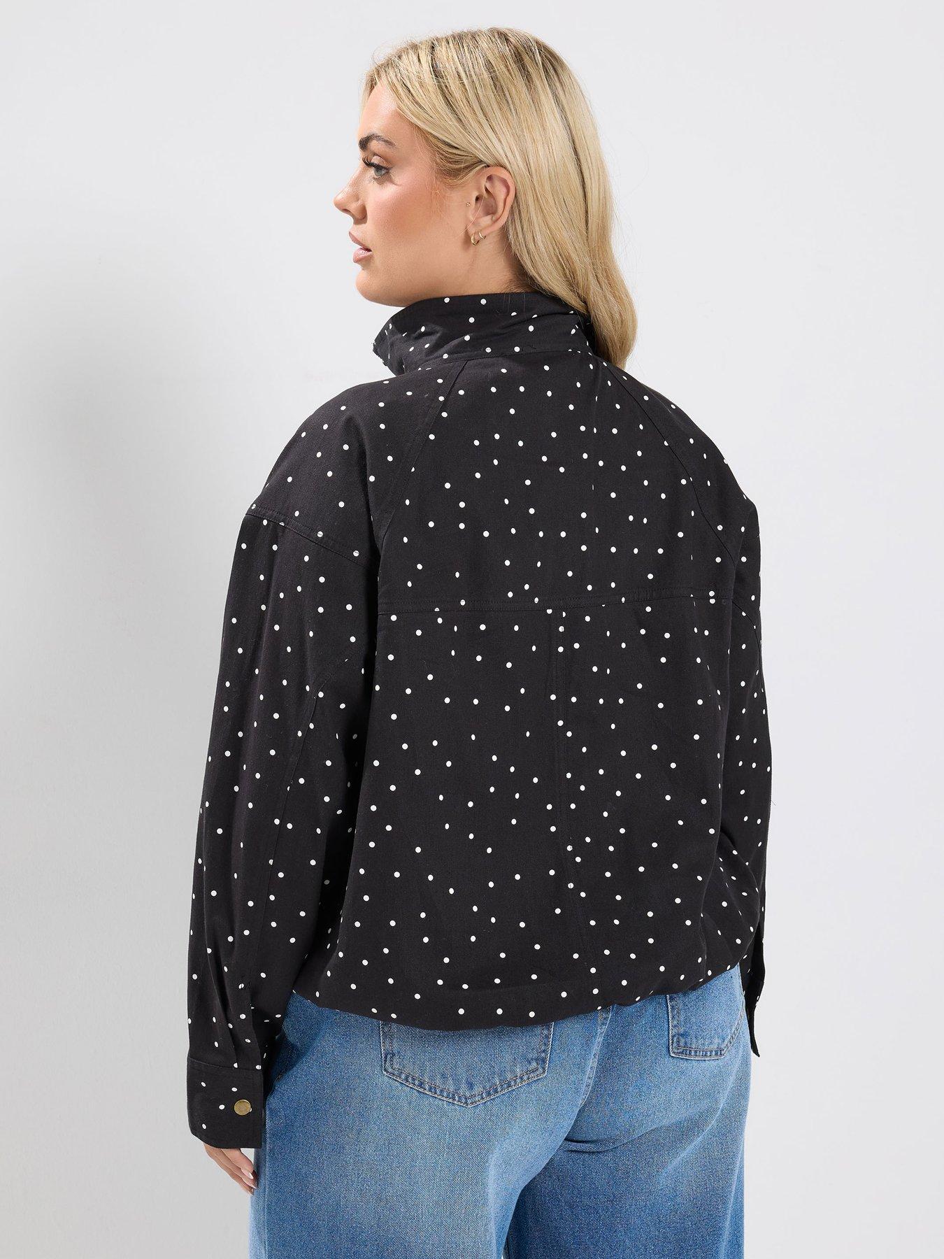 Image 2 of 4 of Yours Women's Spot Print Funnel Neck Twill Bomber Jacket - Black/White