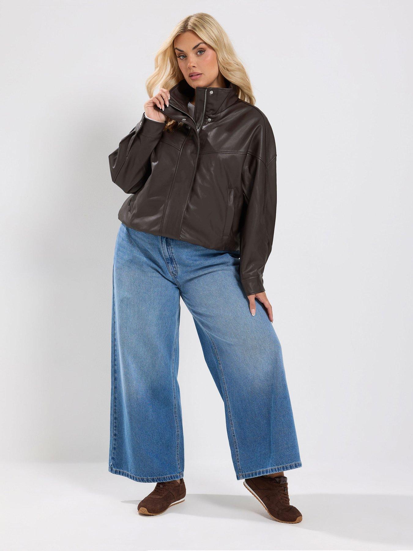 Image 3 of 4 of Yours Curve Funnel Neck Pu Jacket - Brown