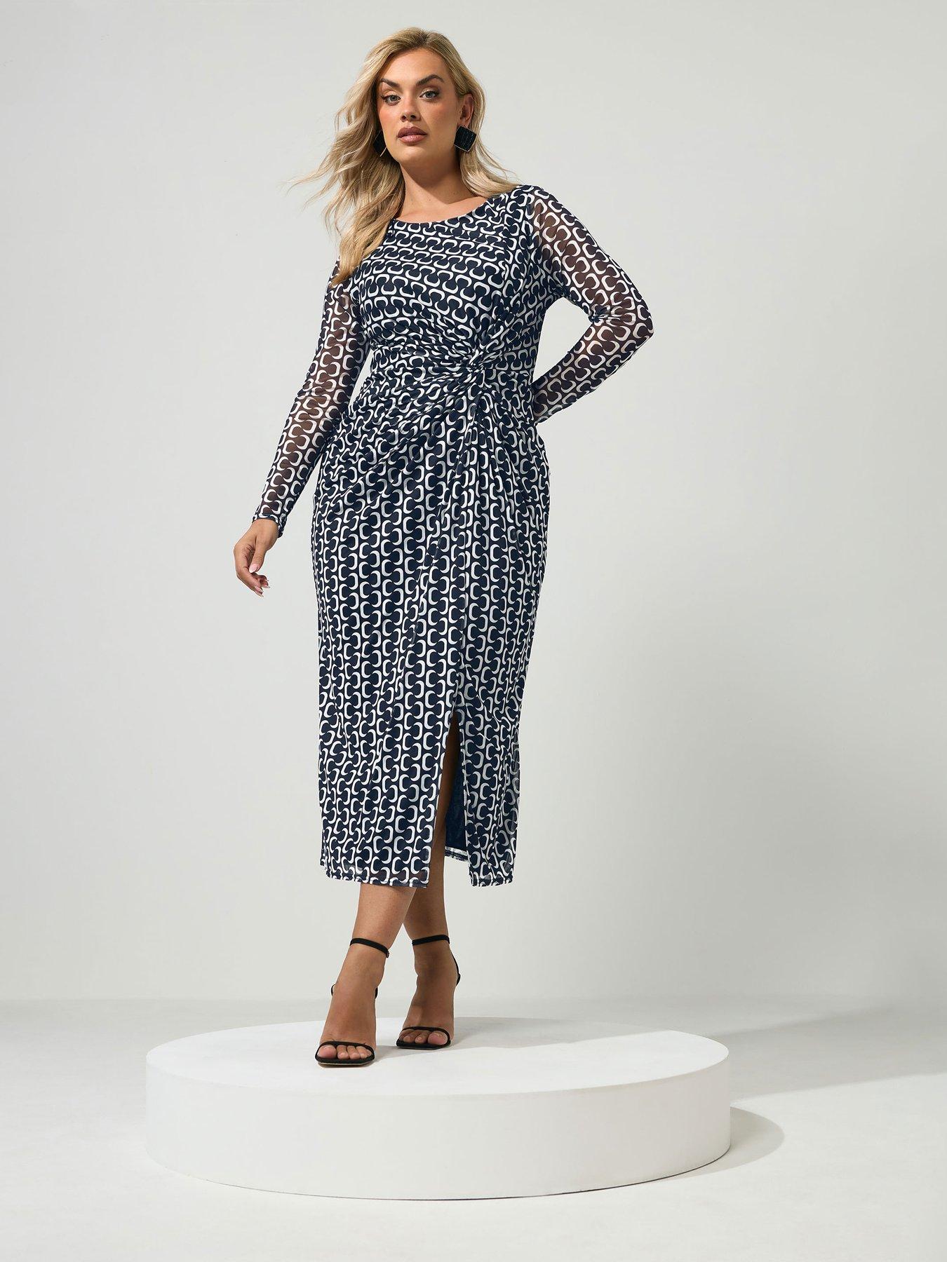 Yours Curve Mesh Side Twist Dress - Black