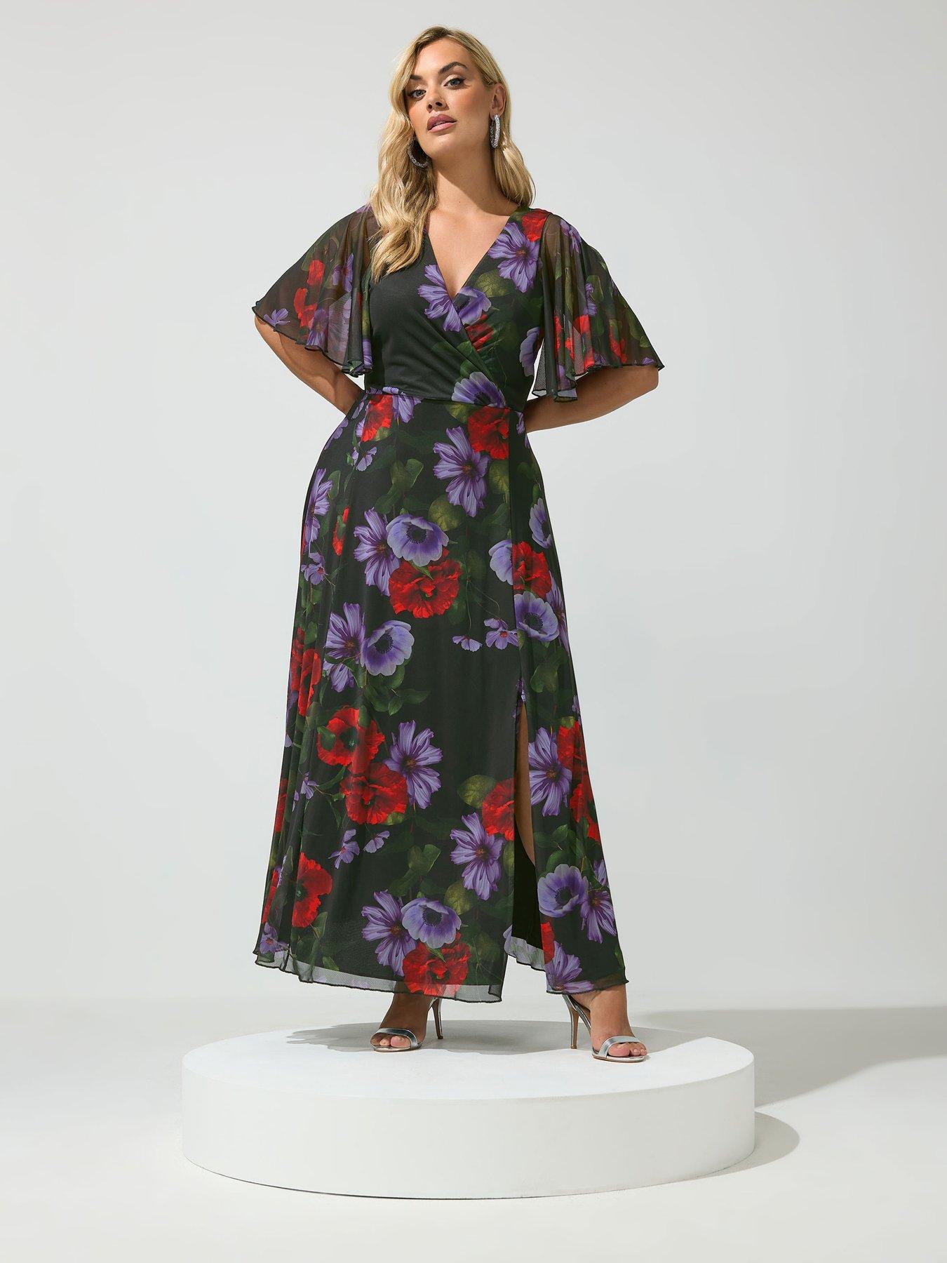 Yours Curve Mesh Angel Sleeve Dress - Black