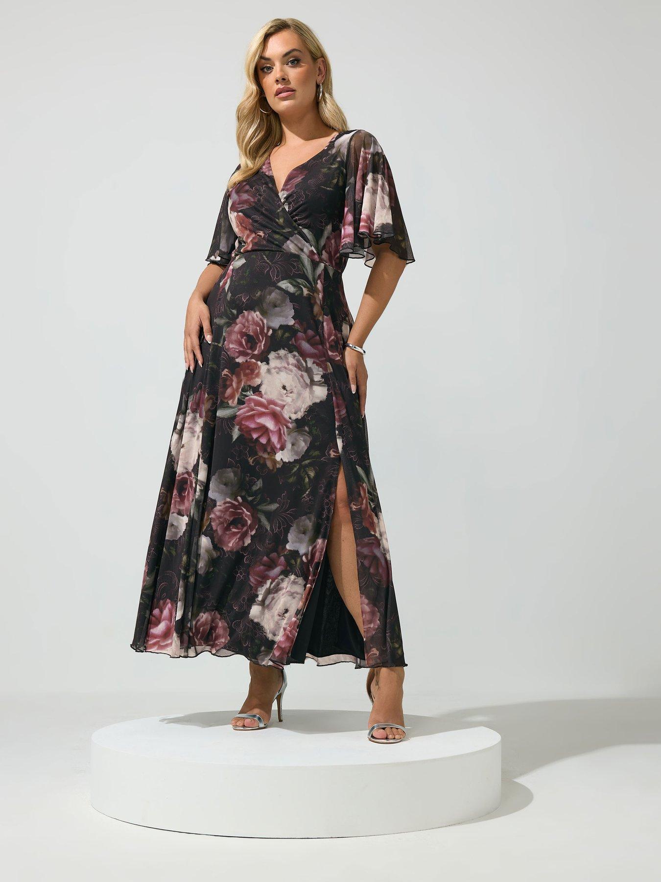 Yours Yours Curve Lace Mesh Angel Sleeve Dress - Black