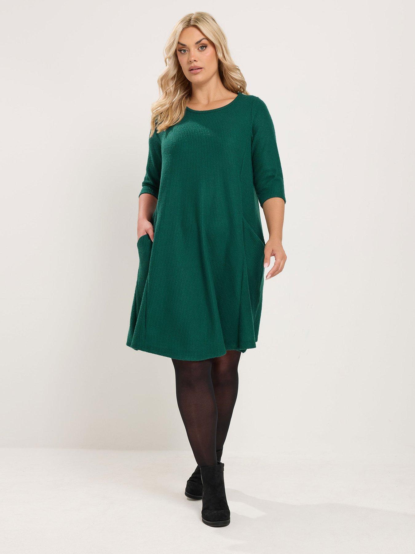 Yours Curve Soft Touch Drape Pocket Dress - Green