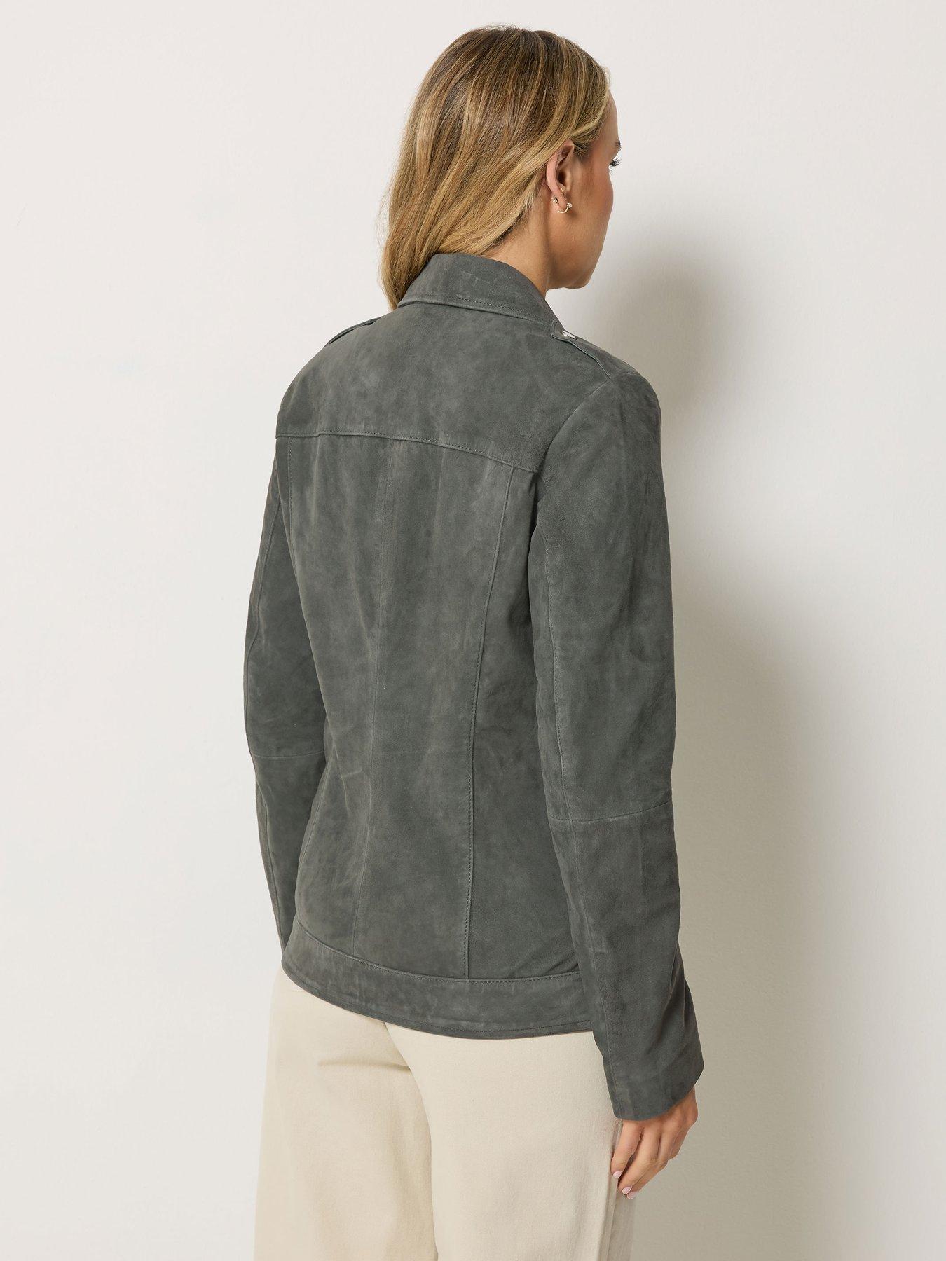 Image 2 of 4 of Long Tall Sally LTS PREMIUM Tall Suede Biker Jacket - Grey