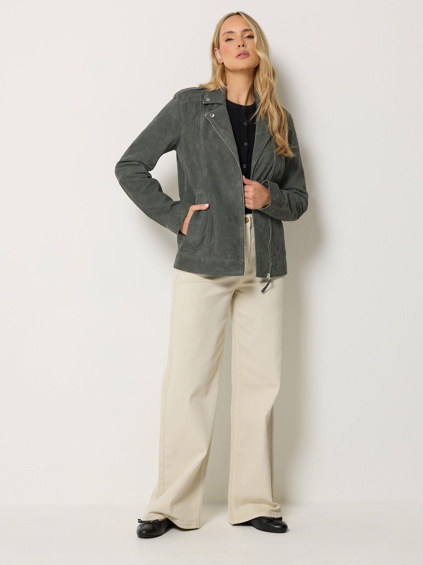 Image 3 of 4 of Long Tall Sally LTS PREMIUM Tall Suede Biker Jacket - Grey