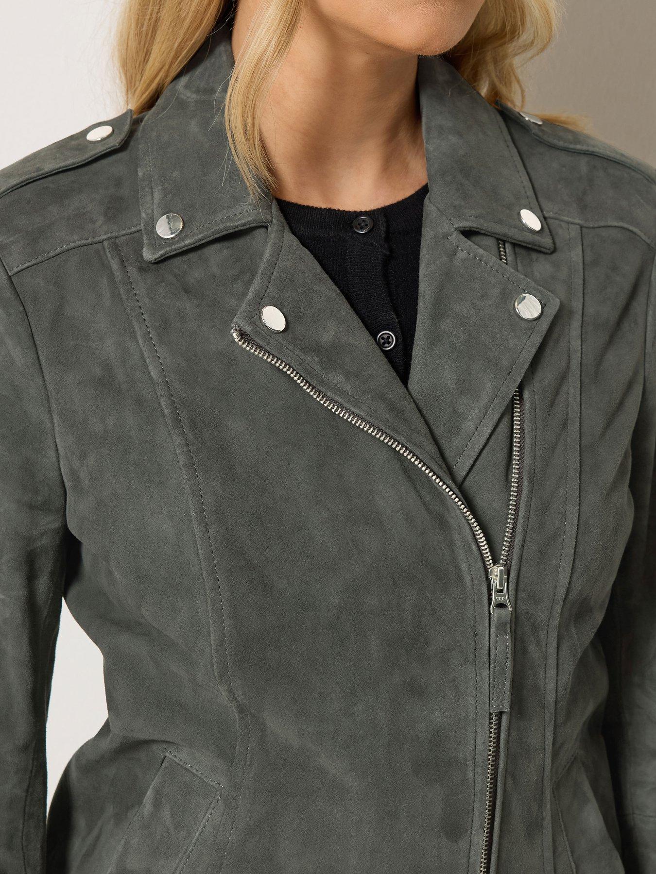 Image 4 of 4 of Long Tall Sally LTS PREMIUM Tall Suede Biker Jacket - Grey
