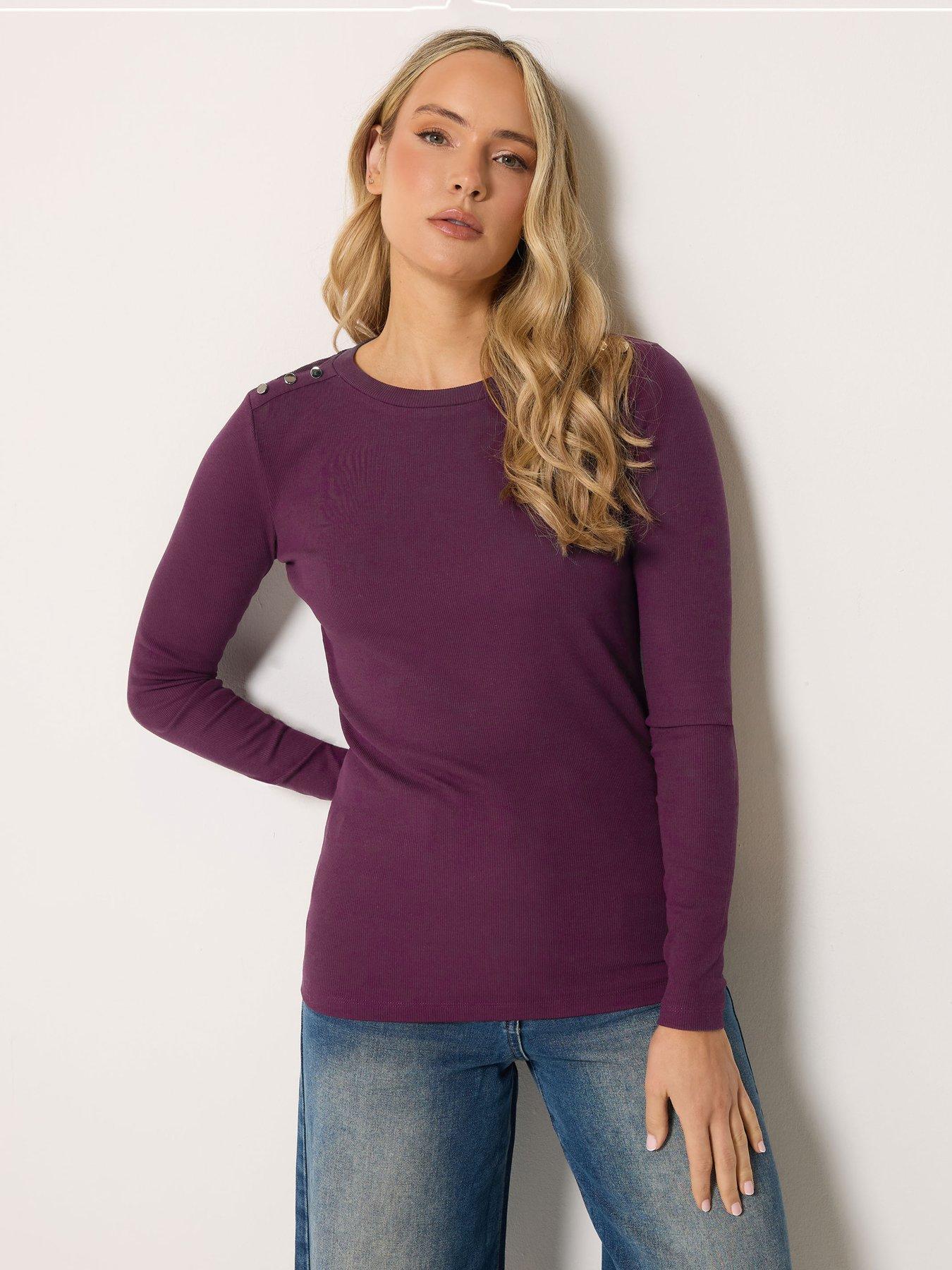 Long Tall Sally LTS Tall Ribbed Button Top - Berry Red