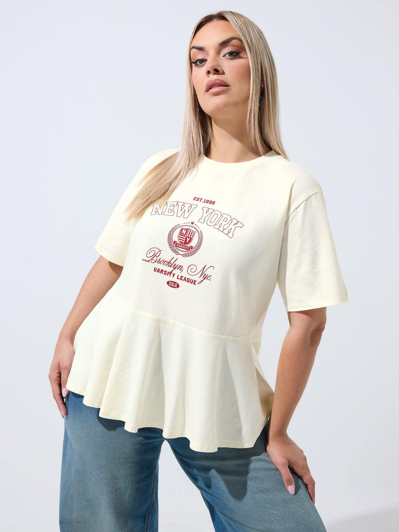 Yours LIMITED COLLECTION Curve Sporty New York Peplum Top - Ivory White
