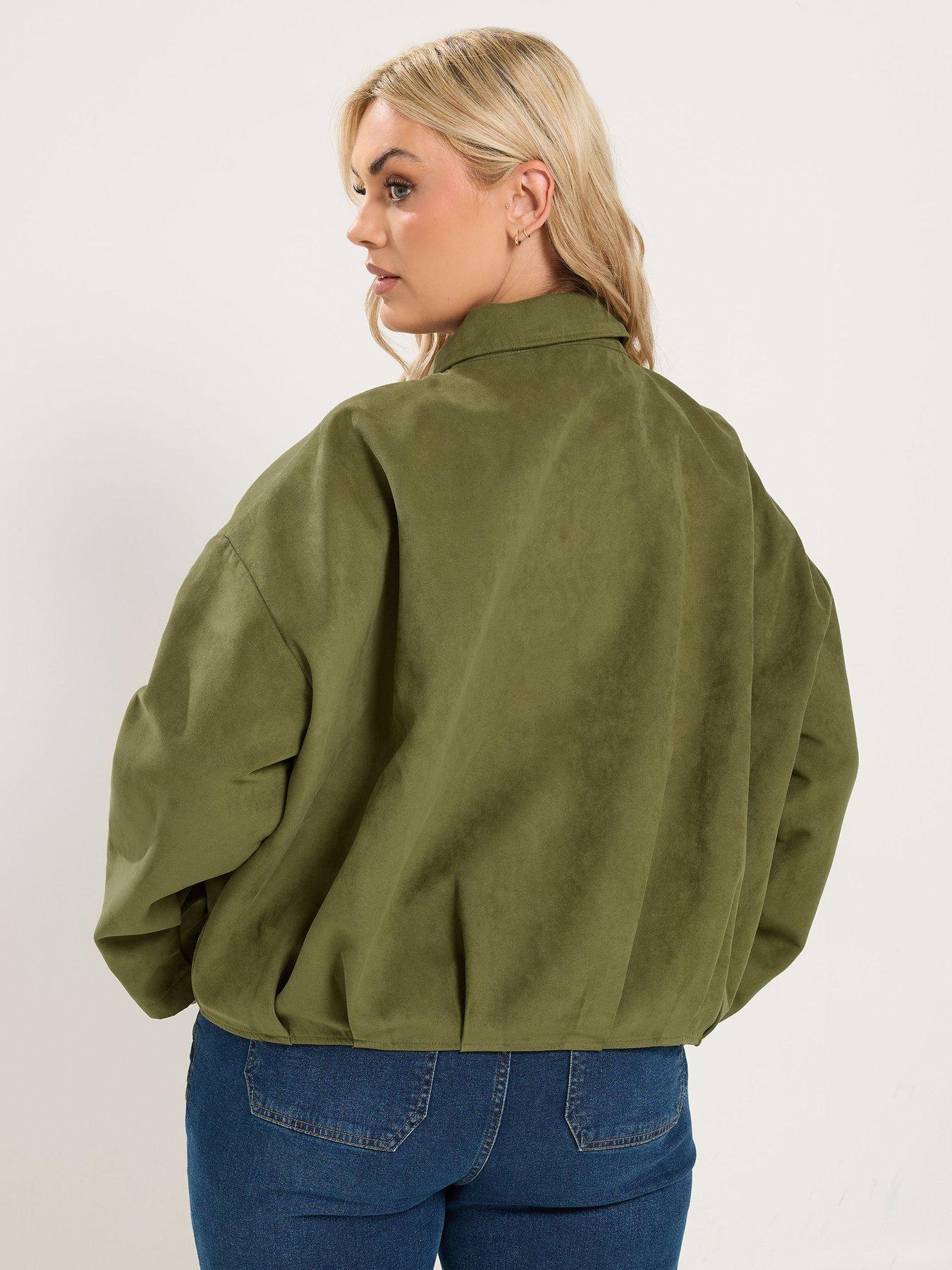 Image 2 of 4 of Yours Curve Suedette Bomber Jacket - Khaki Green