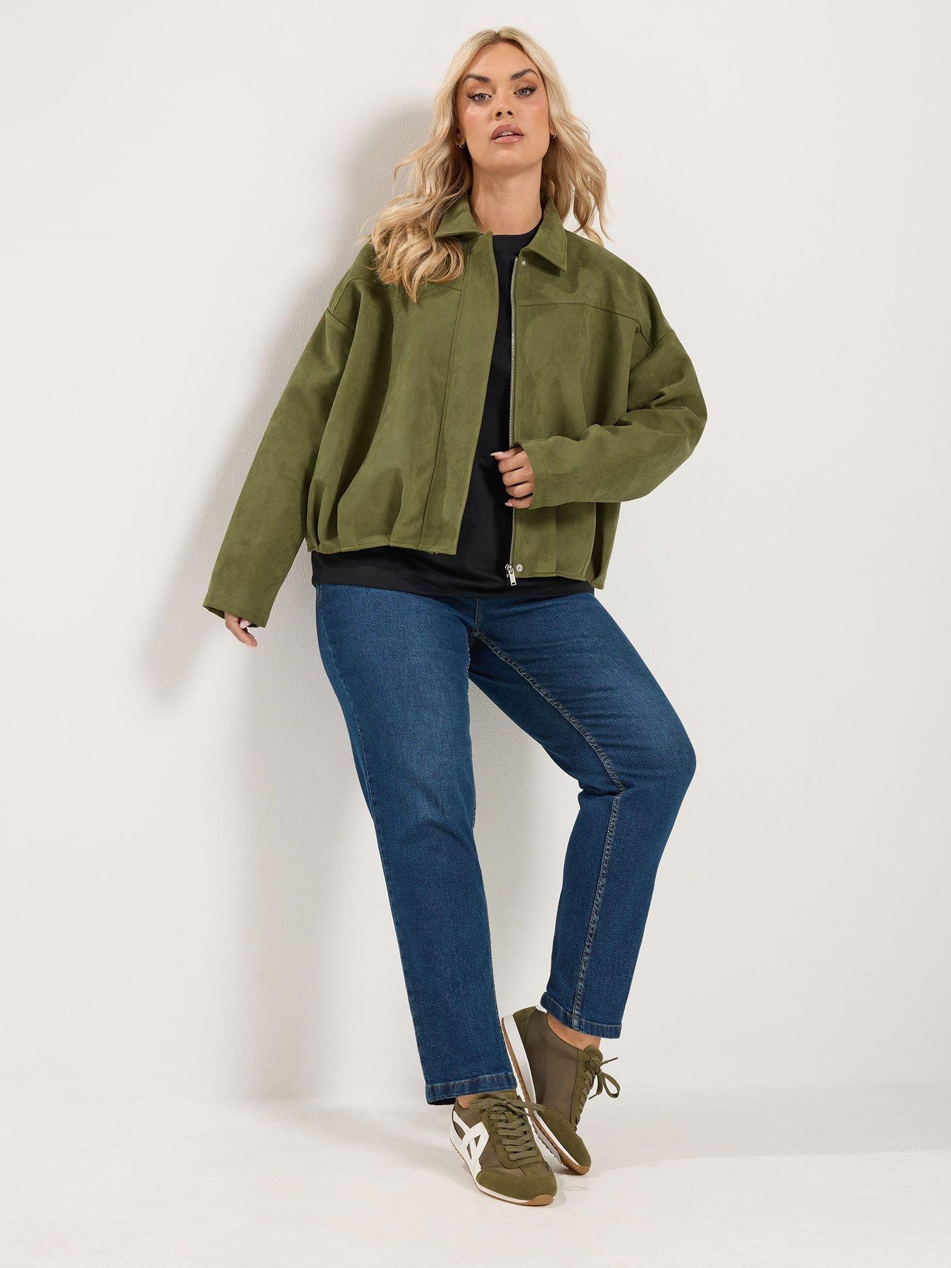 Image 3 of 4 of Yours Curve Suedette Bomber Jacket - Khaki Green