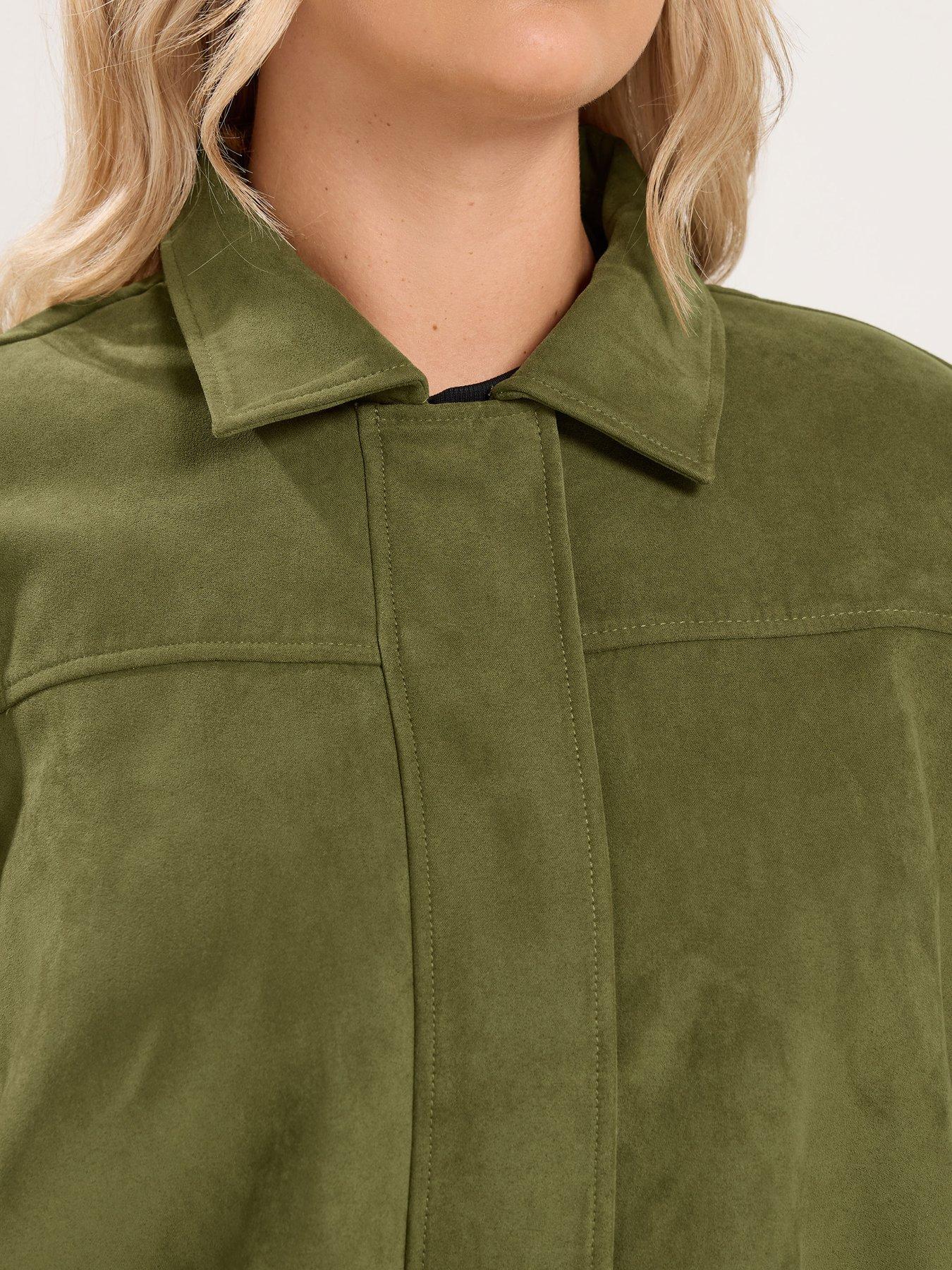 Image 4 of 4 of Yours Curve Suedette Bomber Jacket - Khaki Green