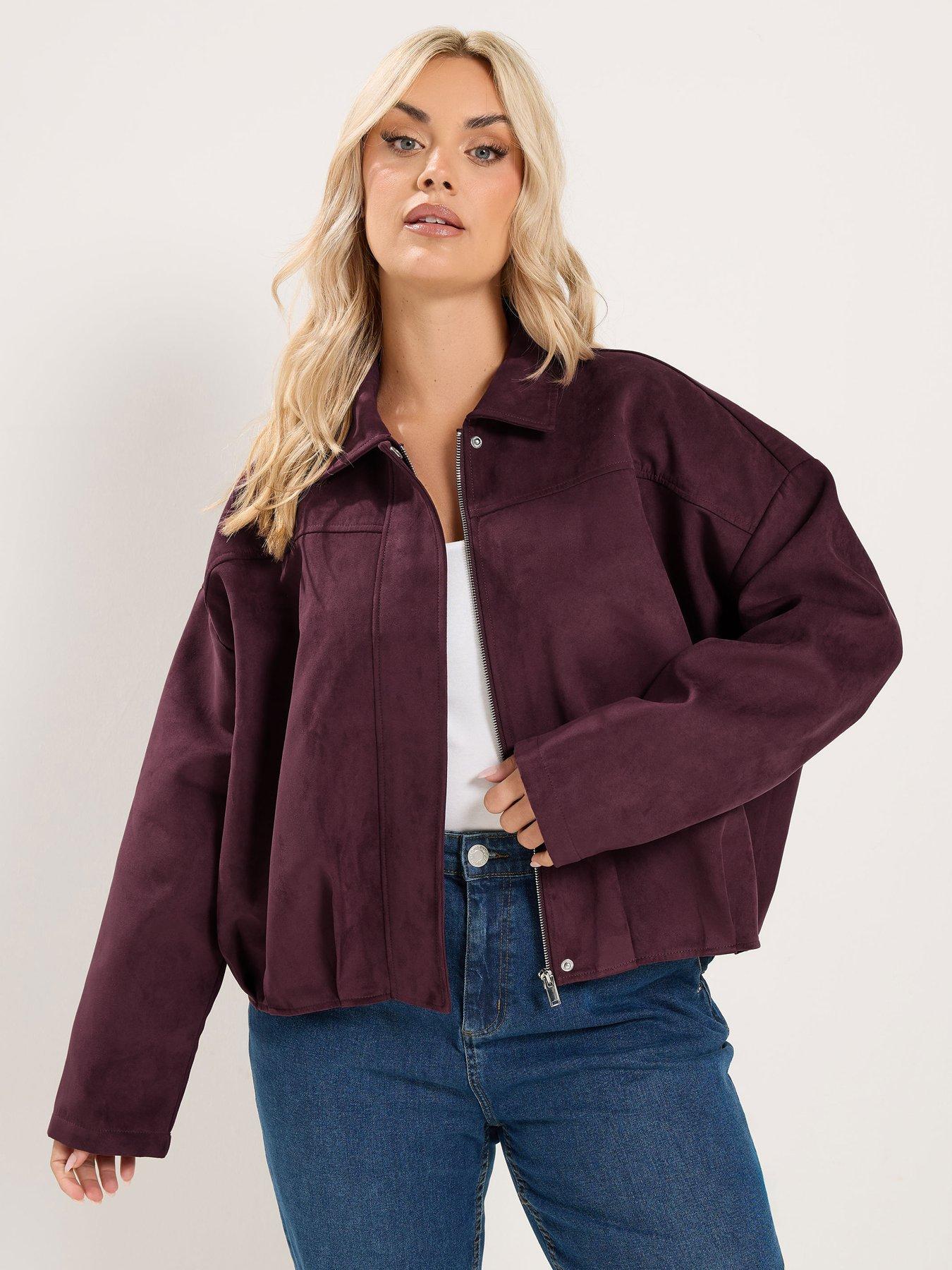 Yours Curve Faux Suede Jacket - Purple