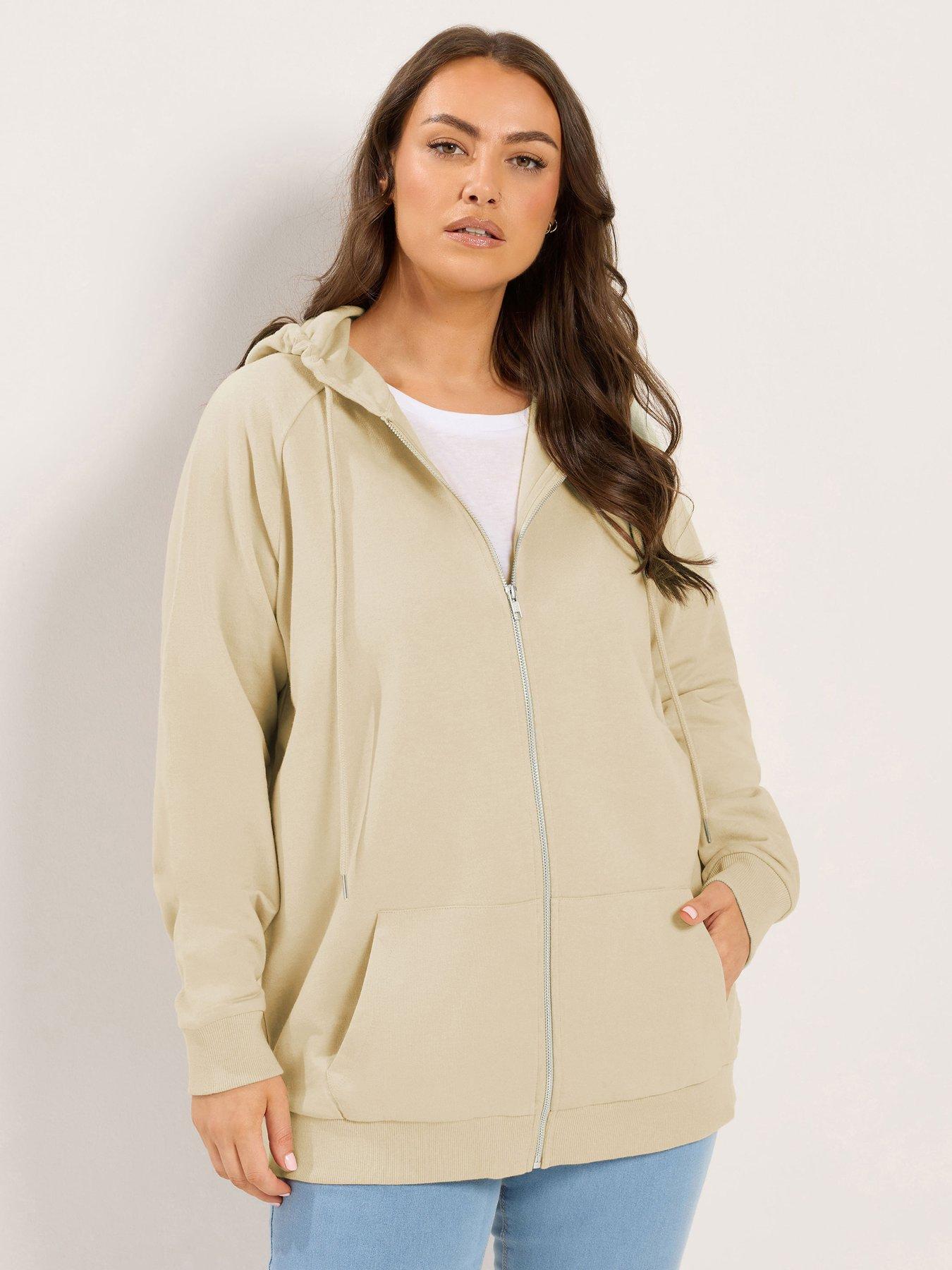 Yours Curve Zip Thru Raglan Hoodie - Cream