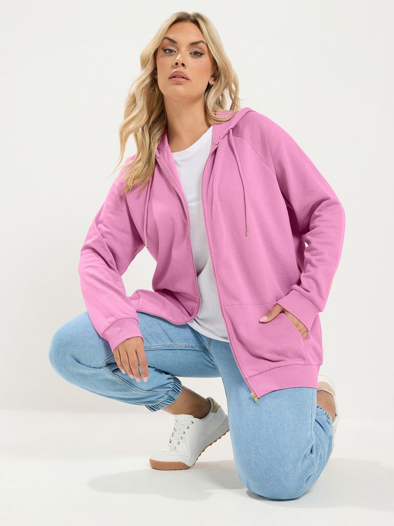 Yours Curve Zip Through Raglan Hoodie - Pink