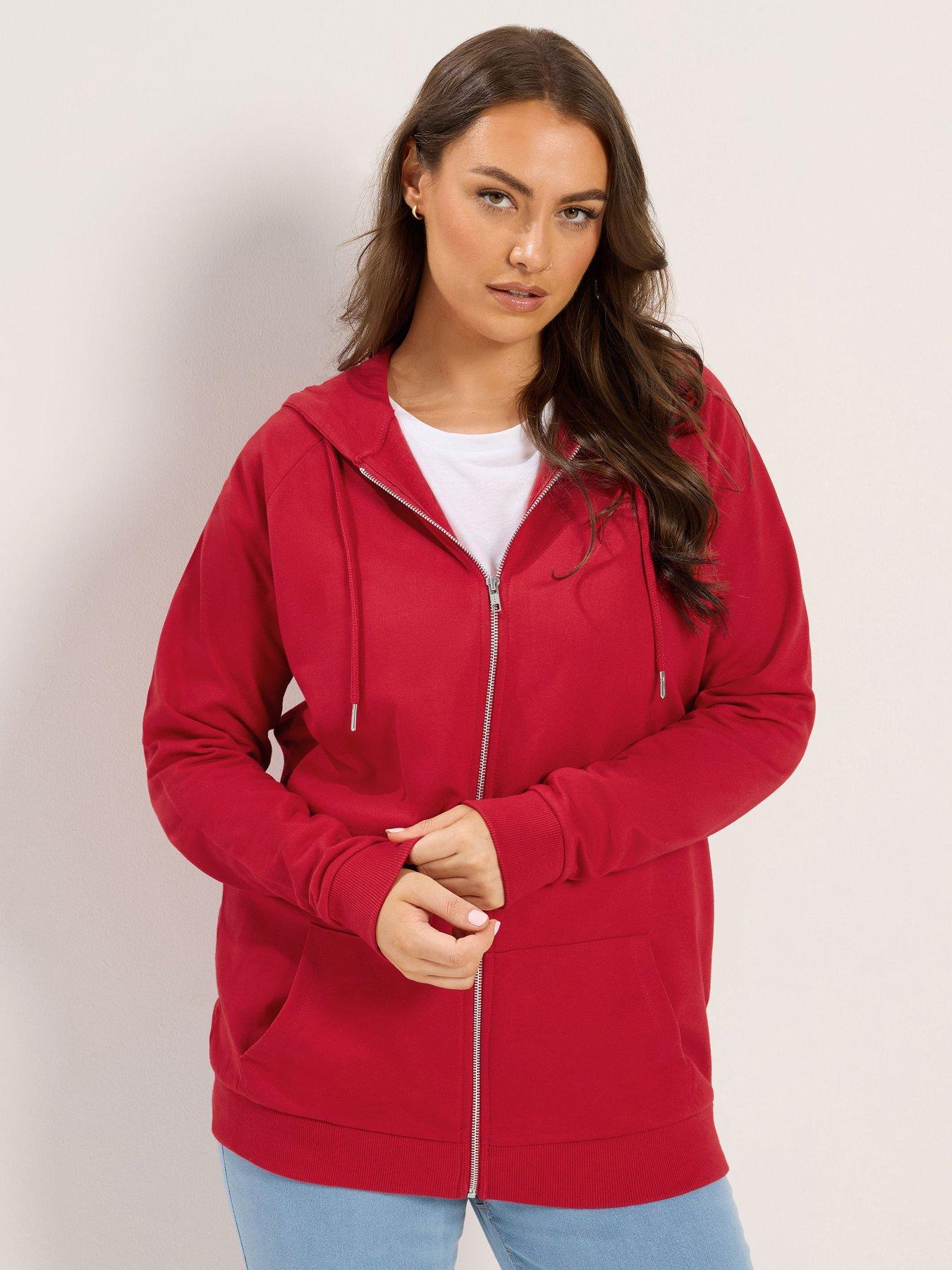 Yours Curve Zip Thru Raglan Hoodie - Red