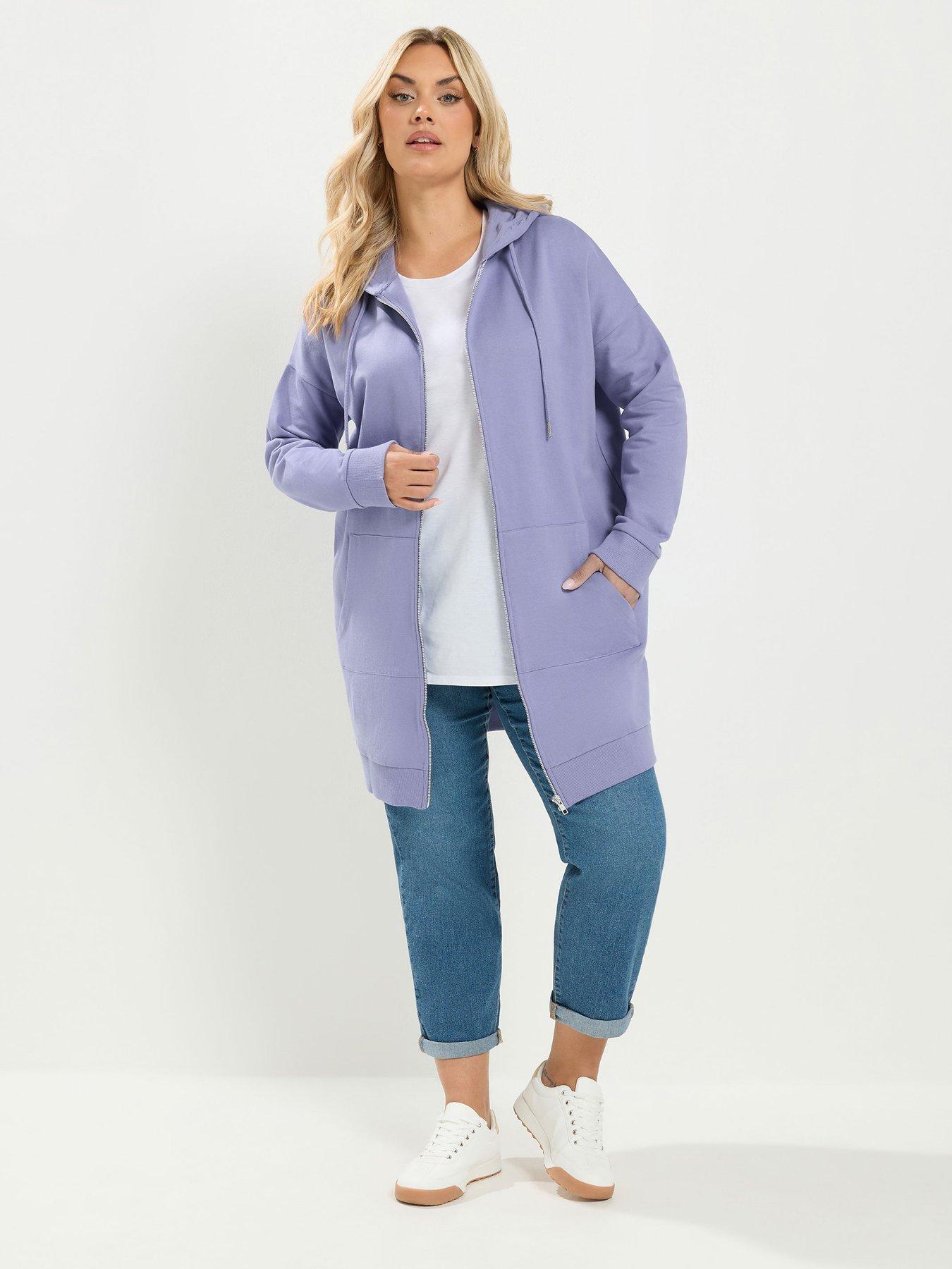 Image 1 of 4 of Yours Curve Longline Zip Through Hoodie - Purple