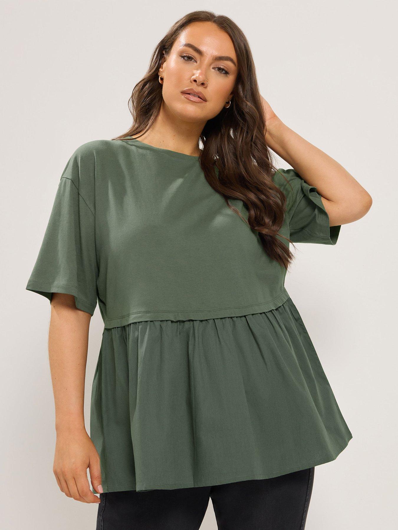 Yours CURVE Poplin T-Shirt - Khaki