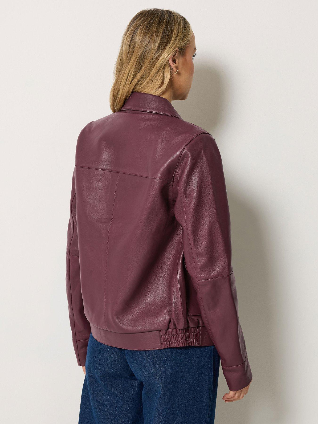 Image 2 of 4 of Long Tall Sally LTS PREMIUM Tall Leather Bomber Jacket - Burgundy Red