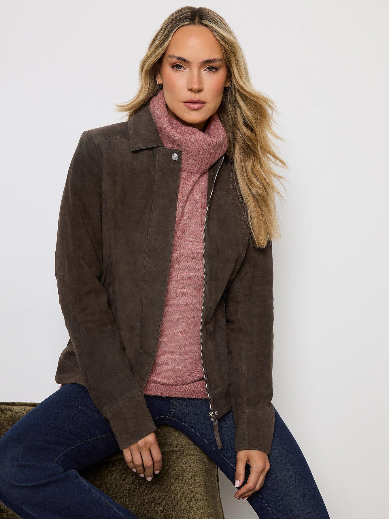 Image 1 of 4 of Long Tall Sally LTS PREMIUM Tall Suede Jacket - Brown