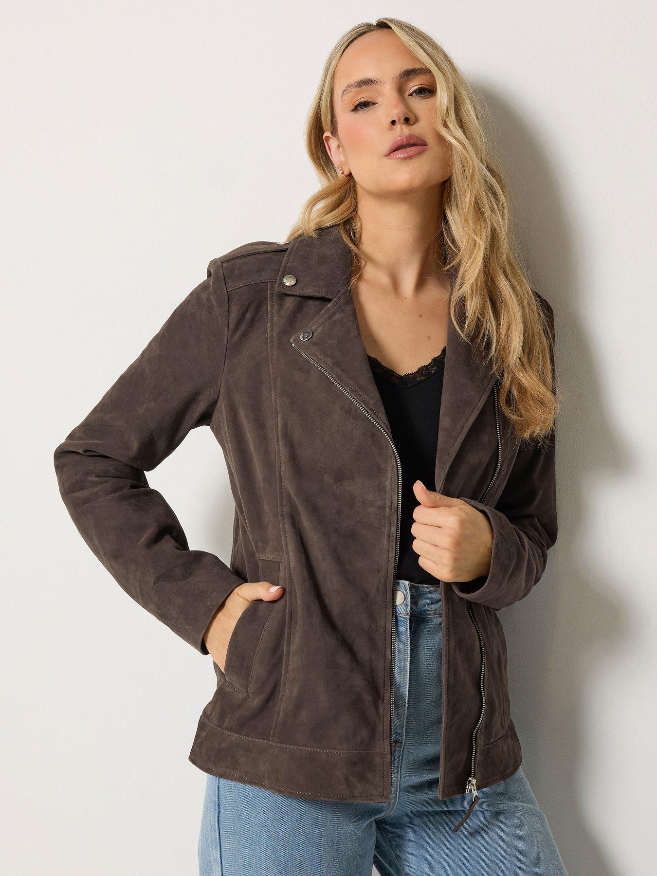 Image 1 of 4 of Long Tall Sally LTS PREMIUM Tall Suede Jacket - Brown